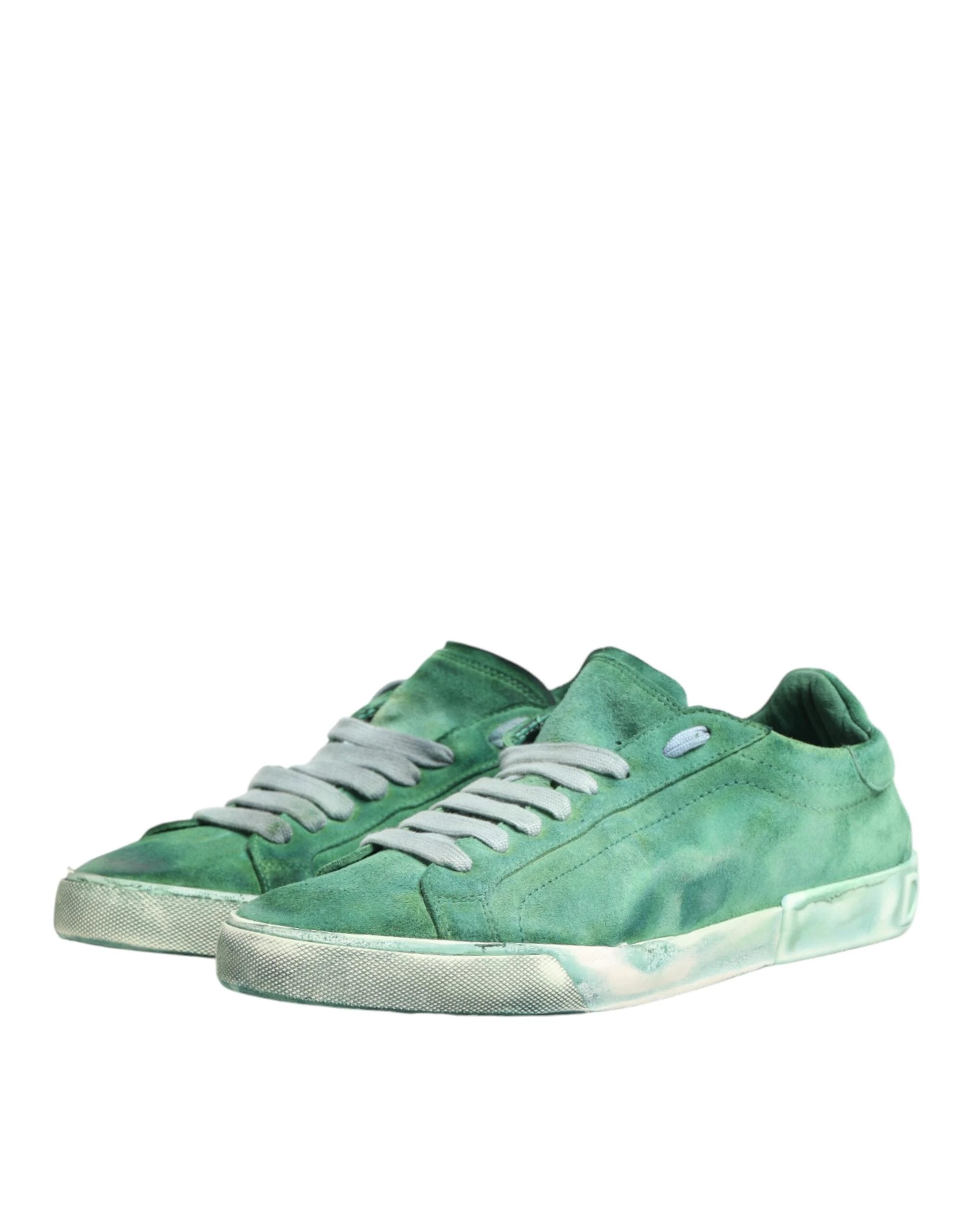 Dolce & Gabbana Green Suade DG Logo Sole Low Top Sneakers Shoes by Dolce & Gabbana