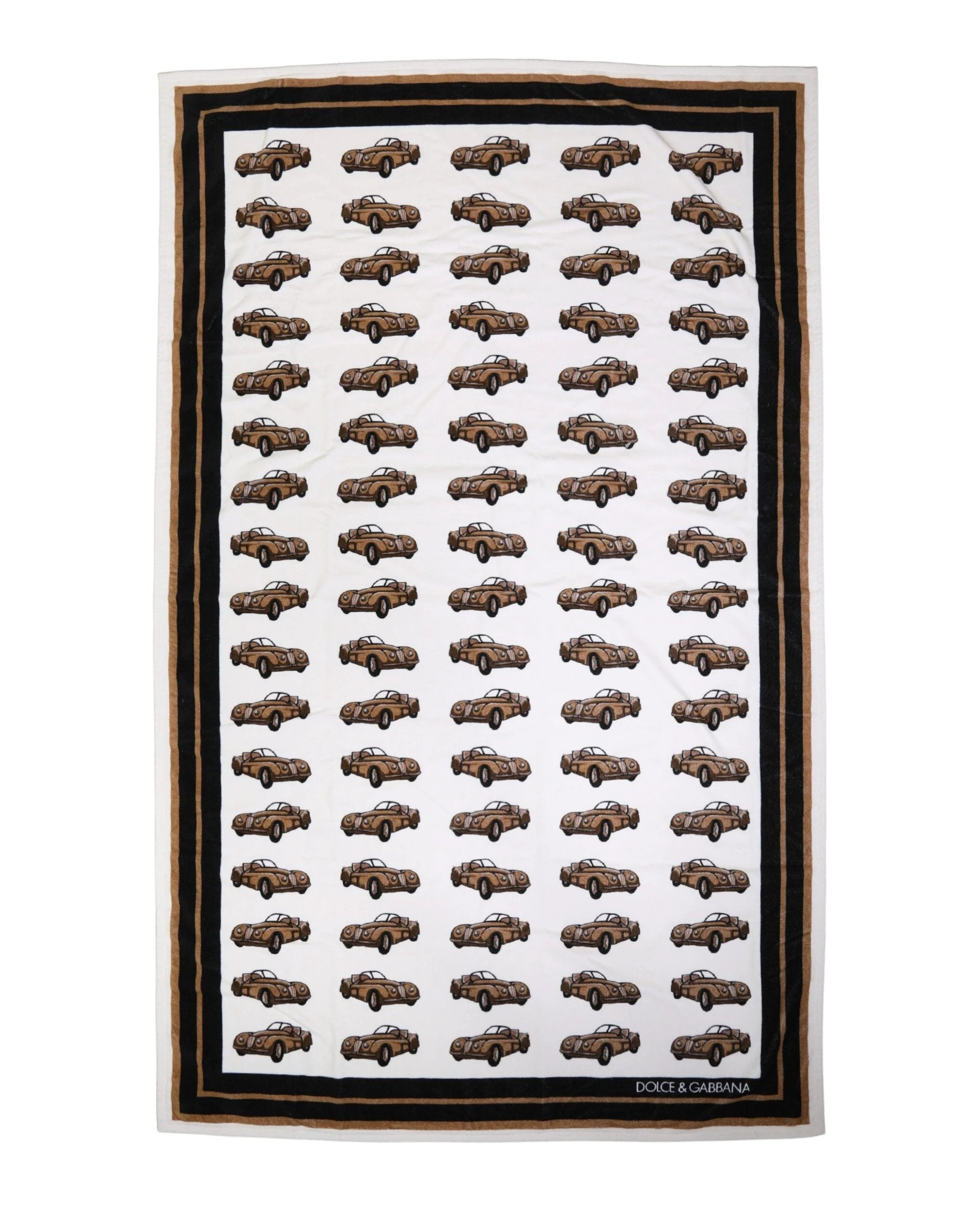 Dolce & Gabbana Towel White Cotton Car Graphic Print 115cm x 180cm Beach by Dolce & Gabbana