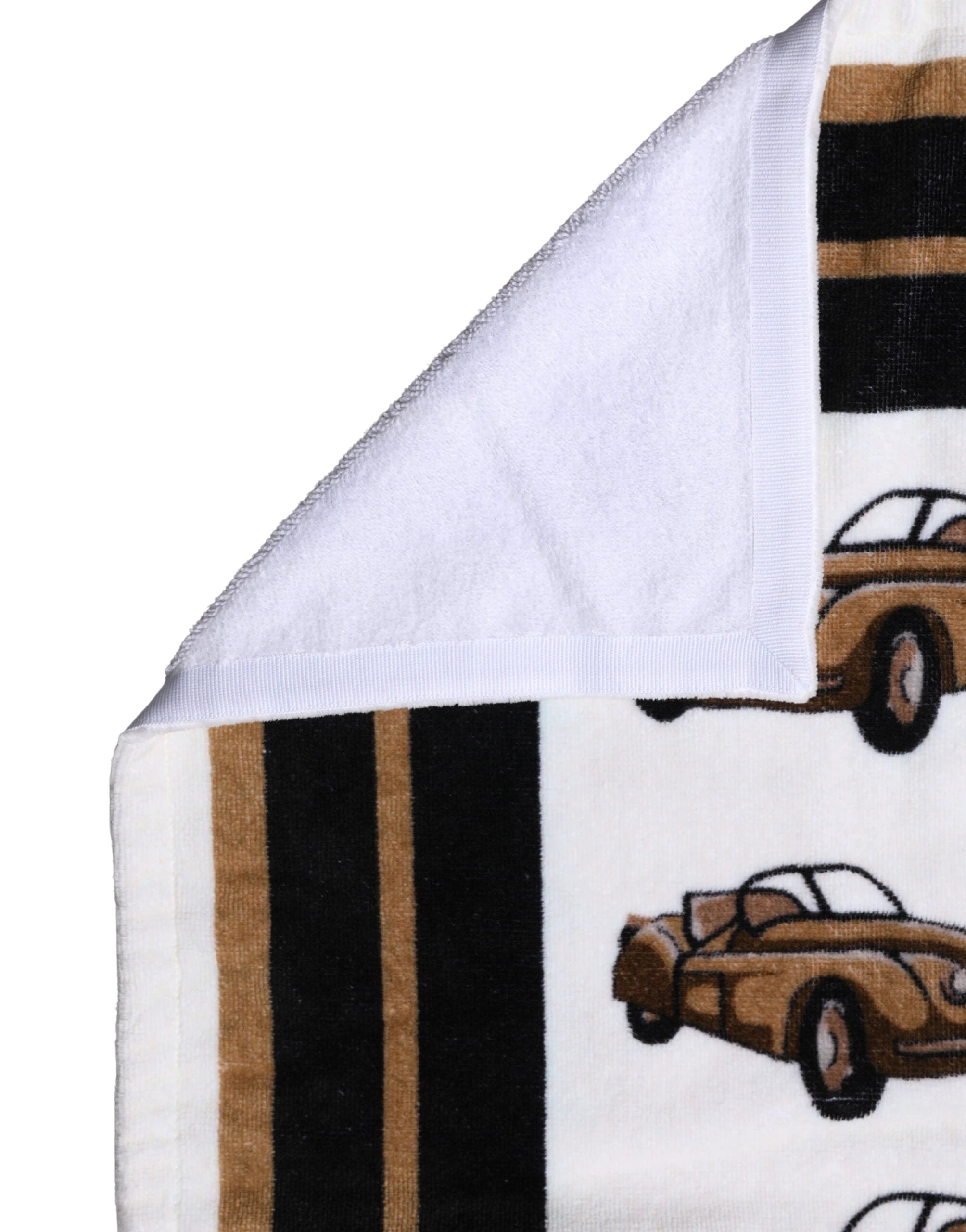Dolce & Gabbana Towel White Cotton Car Graphic Print 115cm x 180cm Beach by Dolce & Gabbana