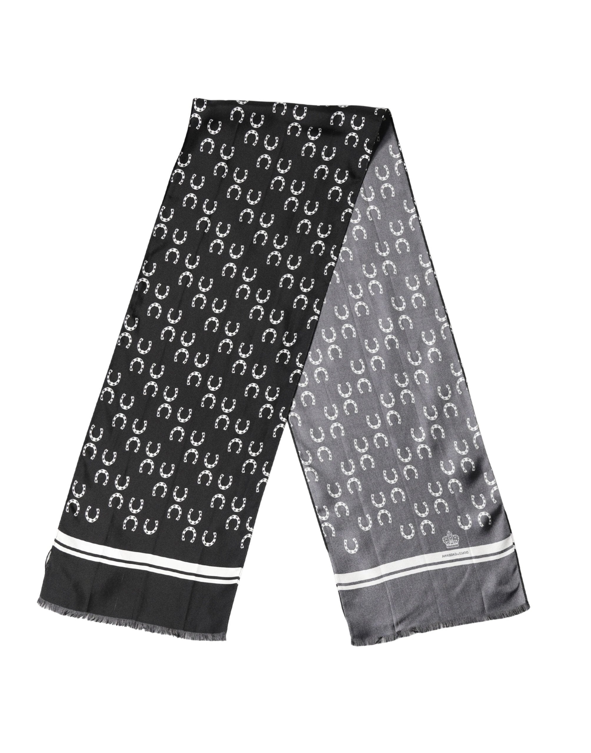 Dolce & Gabbana Black Horseshoe Silk Neck Foulard 136cm x 23cm Men Scarf by Dolce & Gabbana