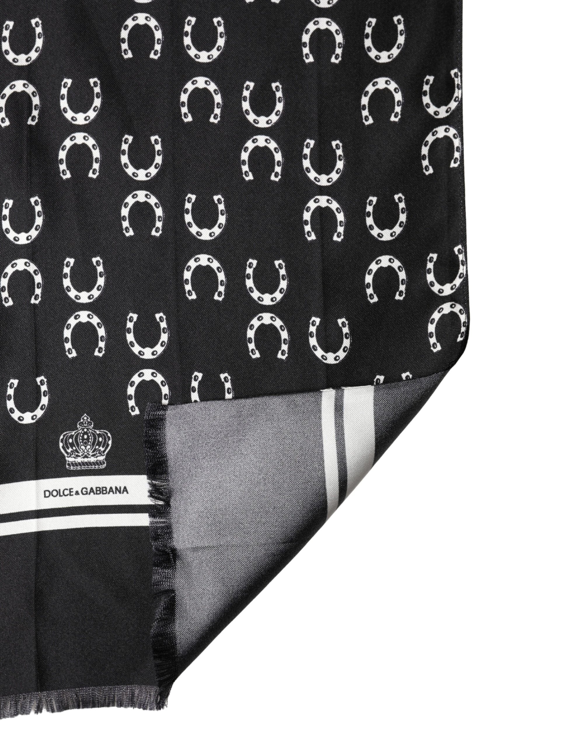 Dolce & Gabbana Black Horseshoe Silk Neck Foulard 136cm x 23cm Men Scarf by Dolce & Gabbana