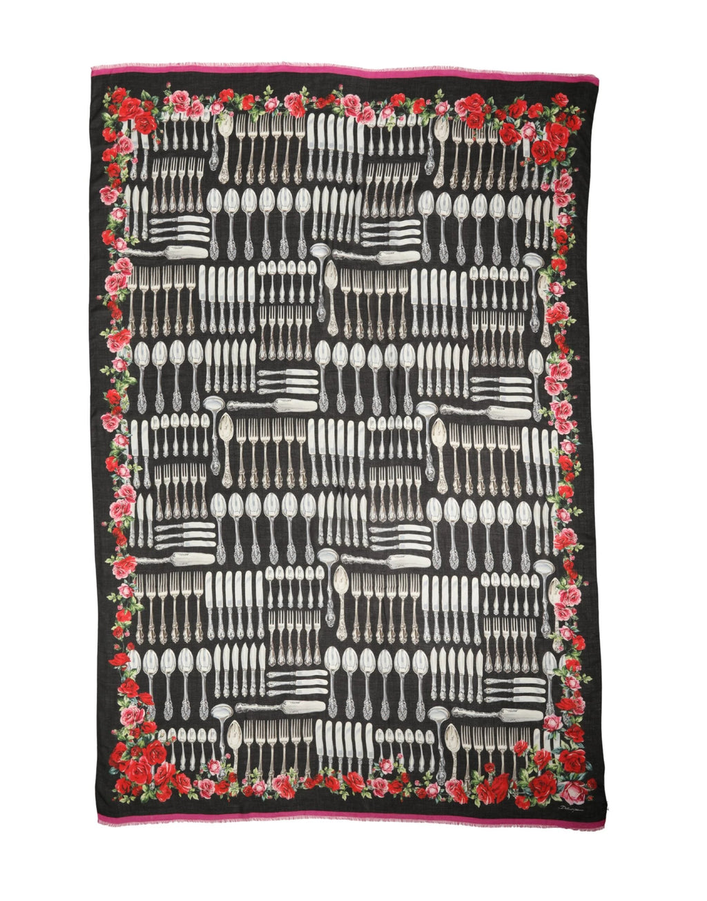 Dolce & Gabbana Multicolor Cutlery Floral Wrap Shawl 135cm x 132cm Scarf by Dolce & Gabbana