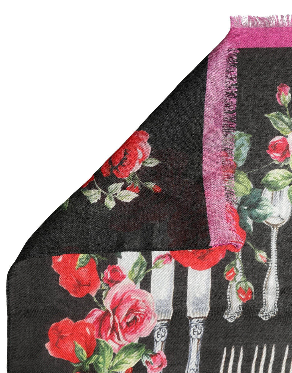 Dolce & Gabbana Multicolor Cutlery Floral Wrap Shawl 135cm x 132cm Scarf by Dolce & Gabbana