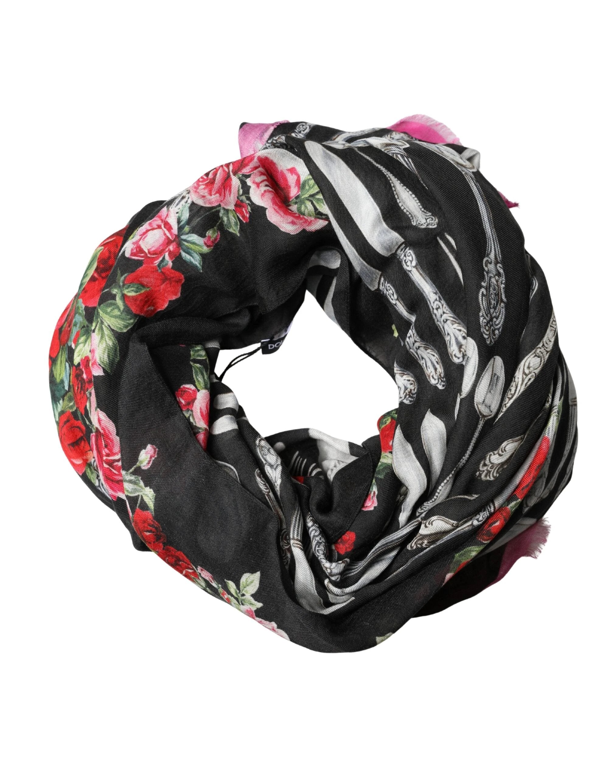Dolce & Gabbana Multicolor Cutlery Floral Wrap Shawl 135cm x 132cm Scarf by Dolce & Gabbana