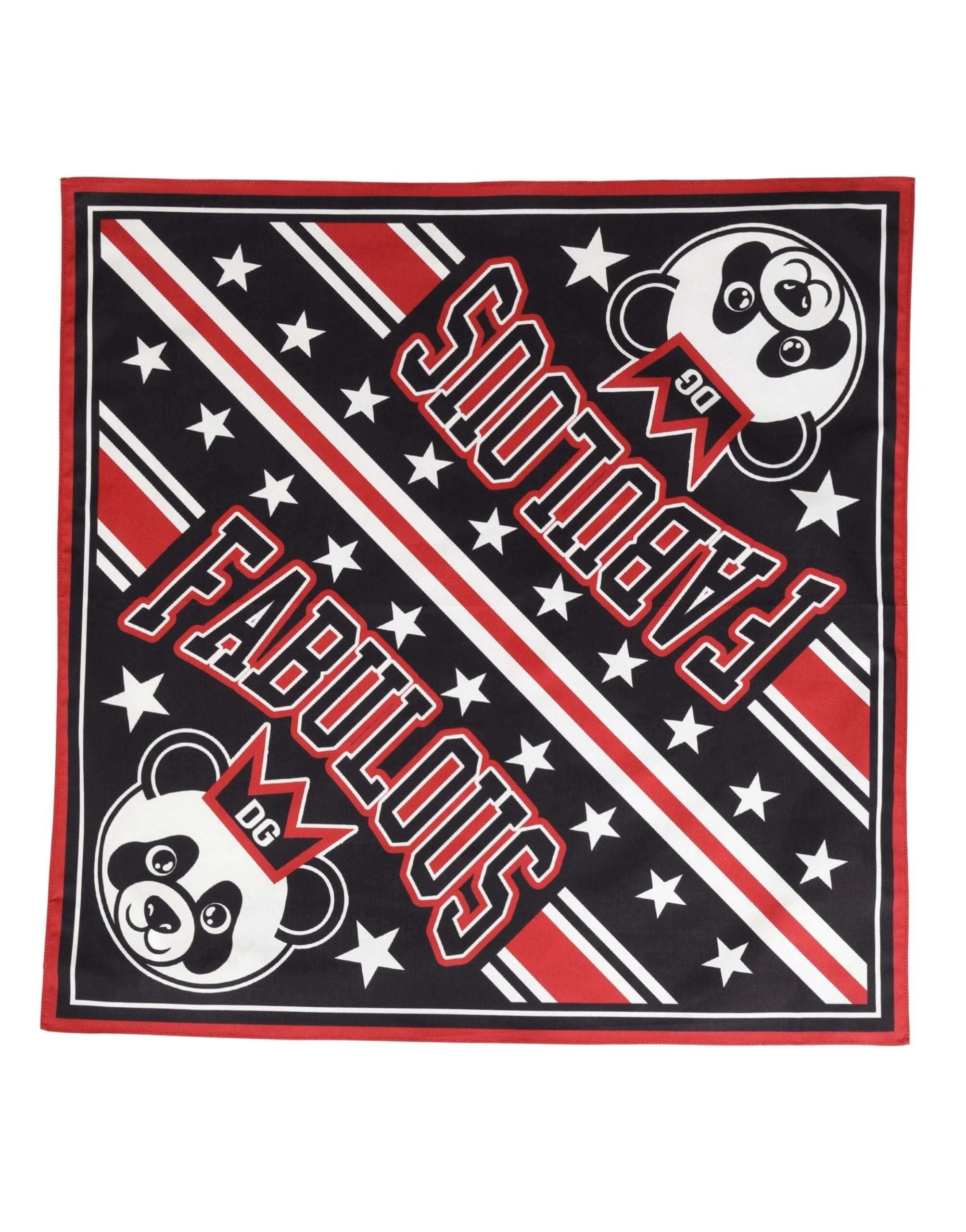 Dolce & Gabbana Black Red Panda Cotton Square Foulard 50.5cm x 50cm Scarf