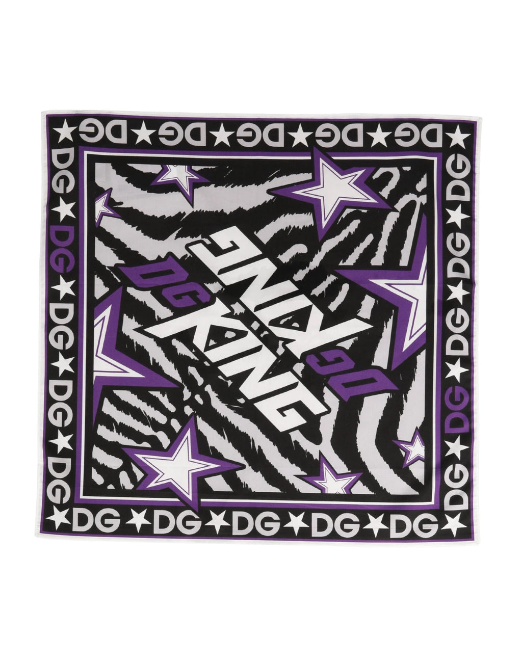 Dolce & Gabbana Black Purple DG King Cotton Foulard 51cm x 49.5cm Scarf