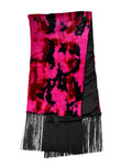 Écharpe Dolce &amp; Gabbana rose et noire en fausse fourrure à franges, 200 cm x 59 cm
