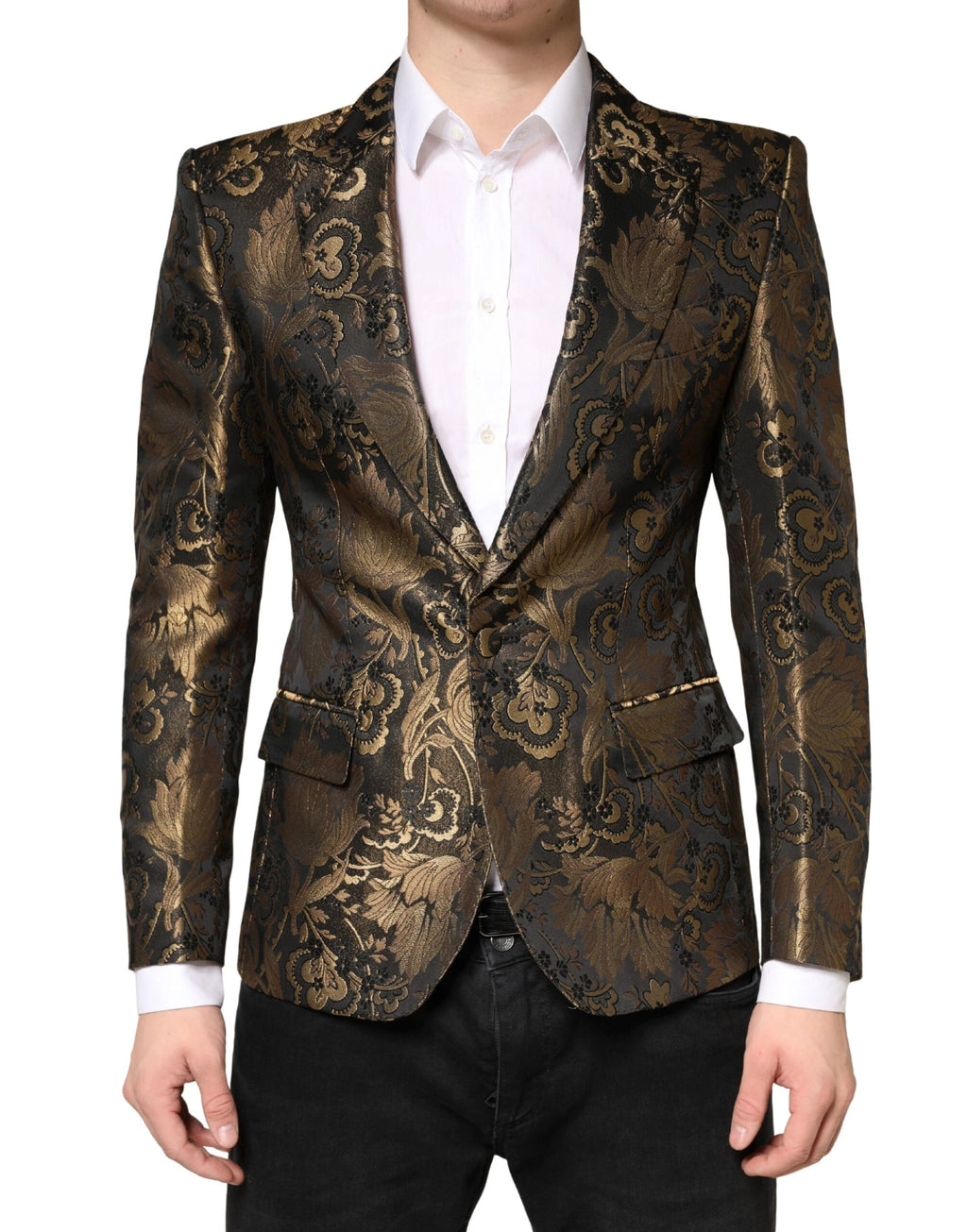 Blazer de smoking Dolce &amp; Gabbana en jacquard doré à simple boutonnage