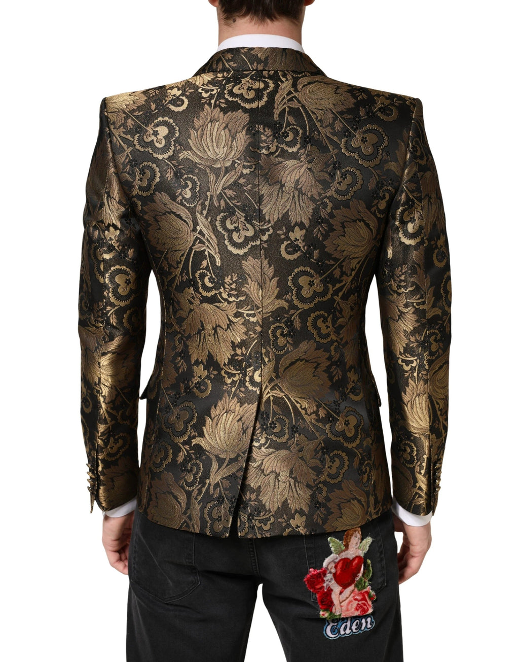 Blazer de smoking Dolce &amp; Gabbana en jacquard doré à simple boutonnage