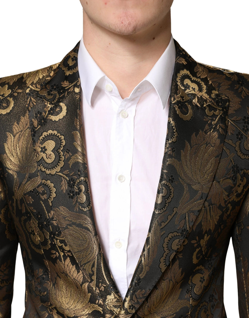 Blazer de smoking Dolce &amp; Gabbana en jacquard doré à simple boutonnage