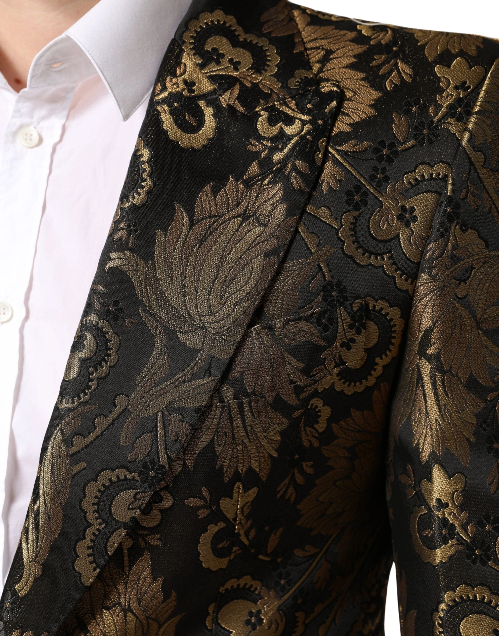 Blazer de smoking Dolce &amp; Gabbana en jacquard doré à simple boutonnage