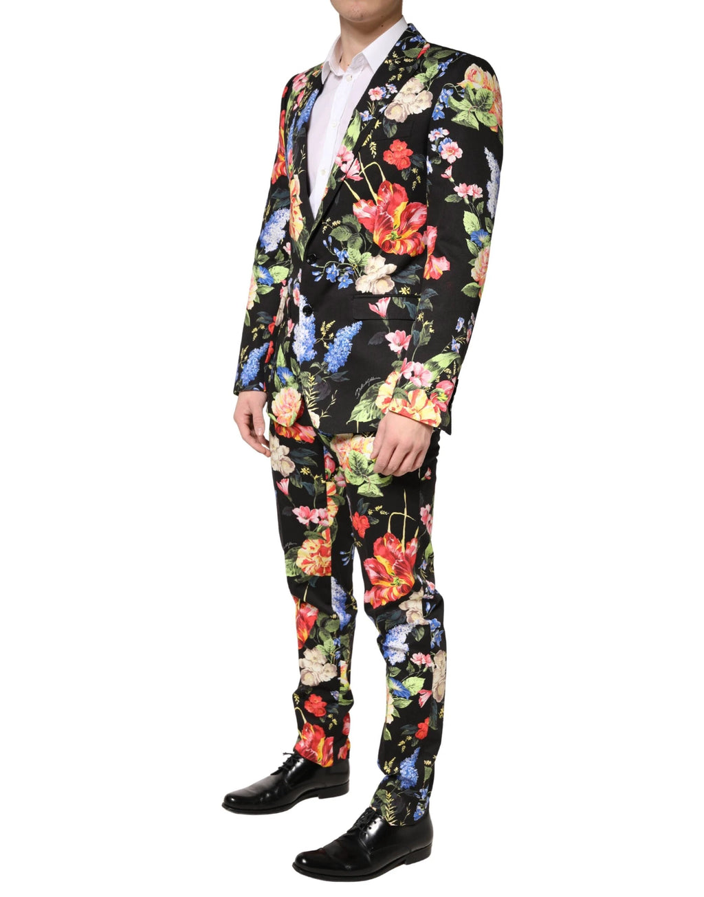 Costume deux pièces Dolce &amp; Gabbana MARTINI à imprimé floral noir et simple boutonnage