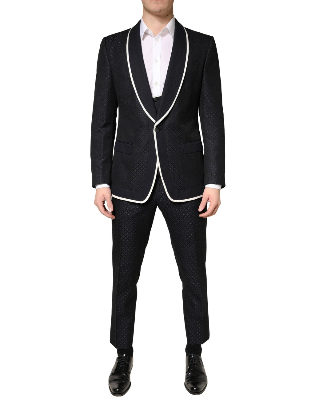 Costume trois pièces Dolce &amp; Gabbana SICILIA noir et blanc à simple boutonnage pour homme