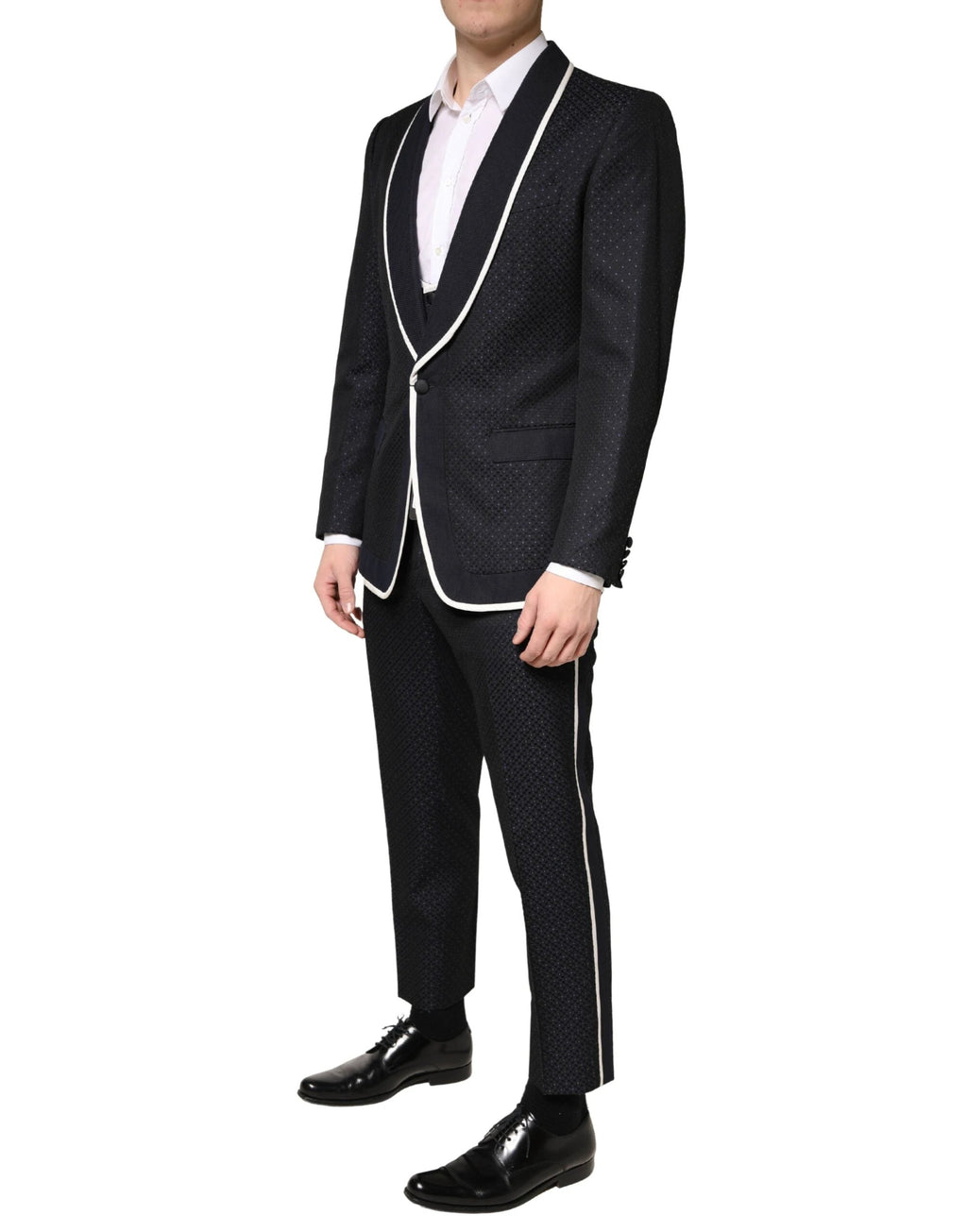 Costume trois pièces Dolce &amp; Gabbana SICILIA noir et blanc à simple boutonnage pour homme
