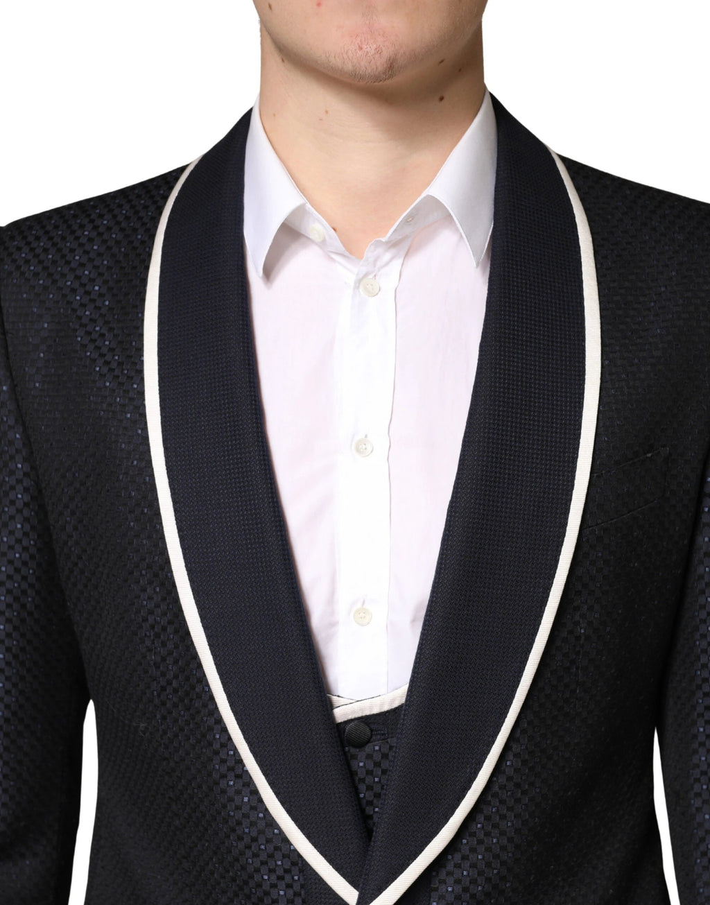 Costume trois pièces Dolce &amp; Gabbana SICILIA noir et blanc à simple boutonnage pour homme