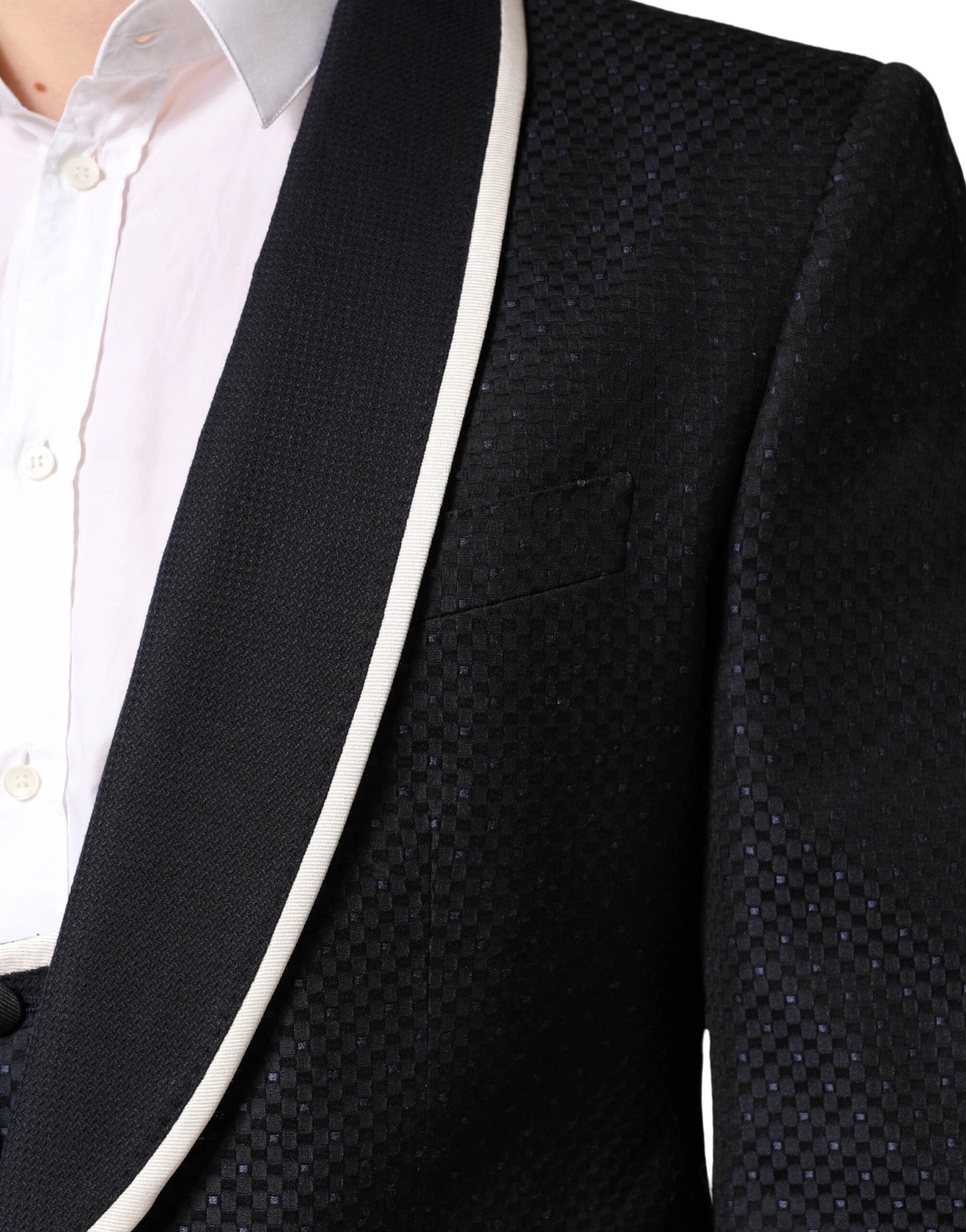 Costume trois pièces Dolce &amp; Gabbana SICILIA noir et blanc à simple boutonnage pour homme