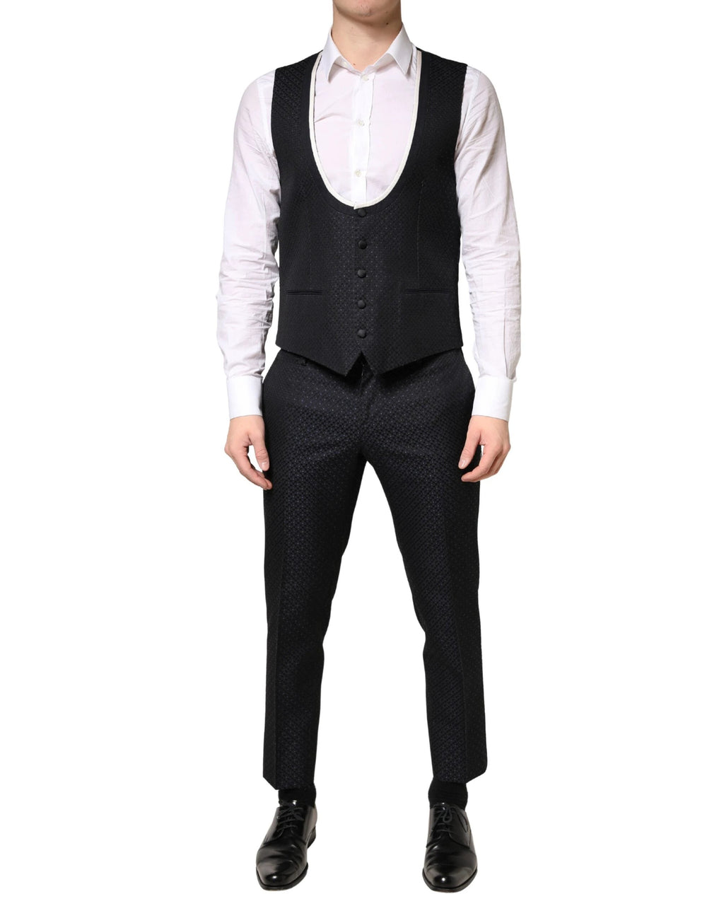 Costume trois pièces Dolce &amp; Gabbana SICILIA noir et blanc à simple boutonnage pour homme