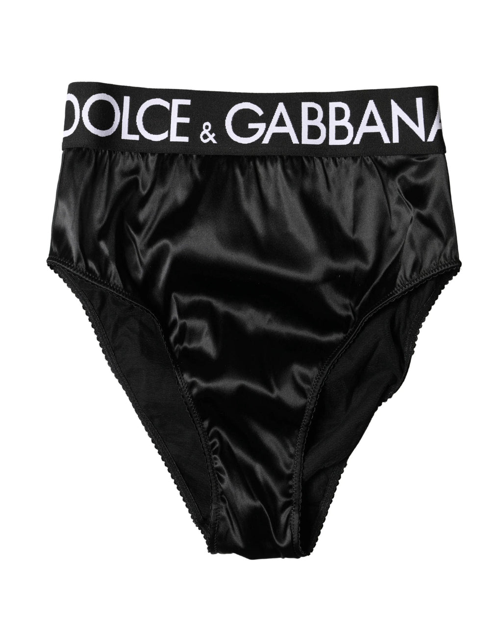 Culotte taille haute en satin noir Dolce &amp; Gabbana avec logo, sous-vêtements pour femme