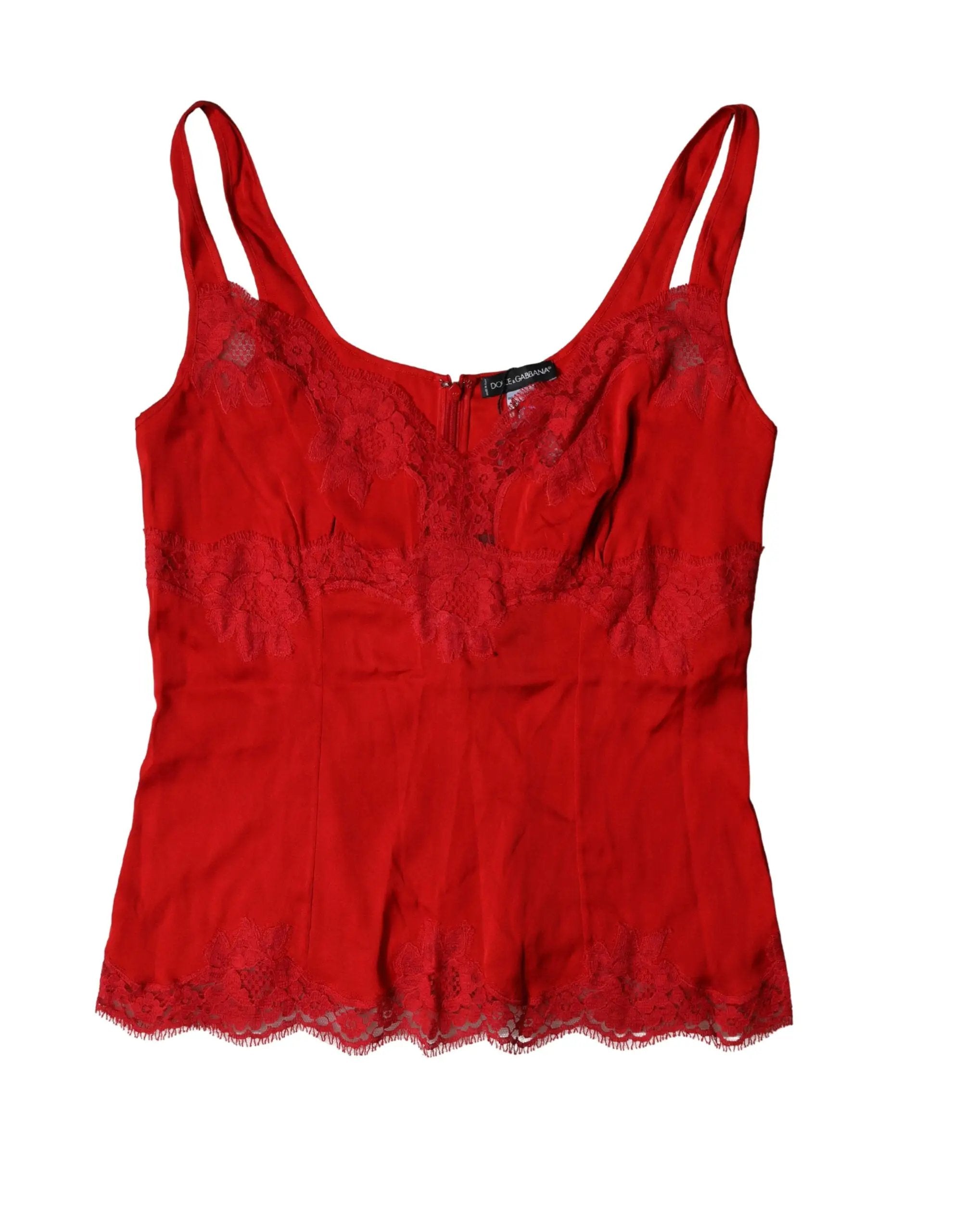 Dolce &amp; Gabbana Haut de lingerie en dentelle florale rouge en soie