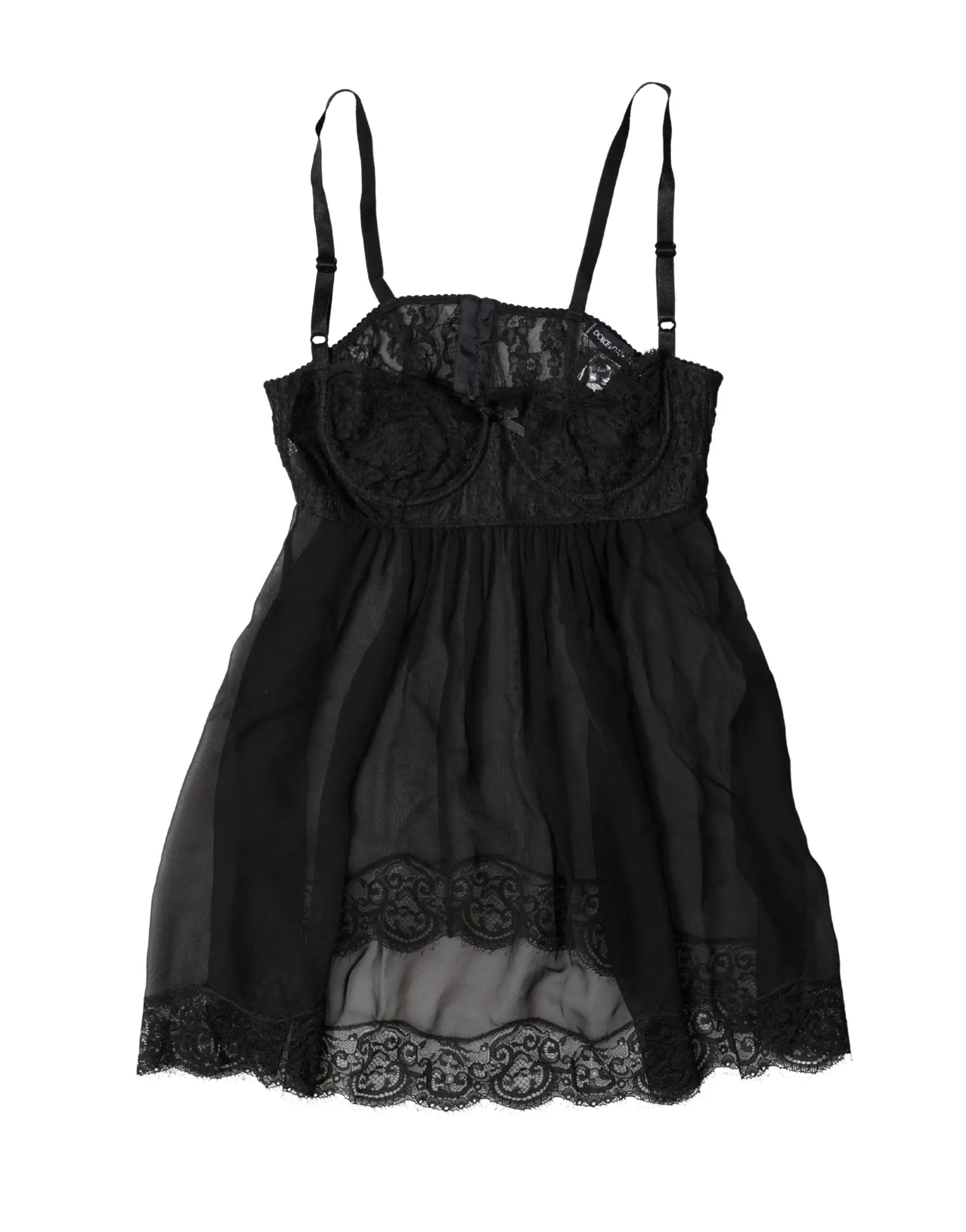 Dolce &amp; Gabbana Haut de lingerie en dentelle florale noire en soie