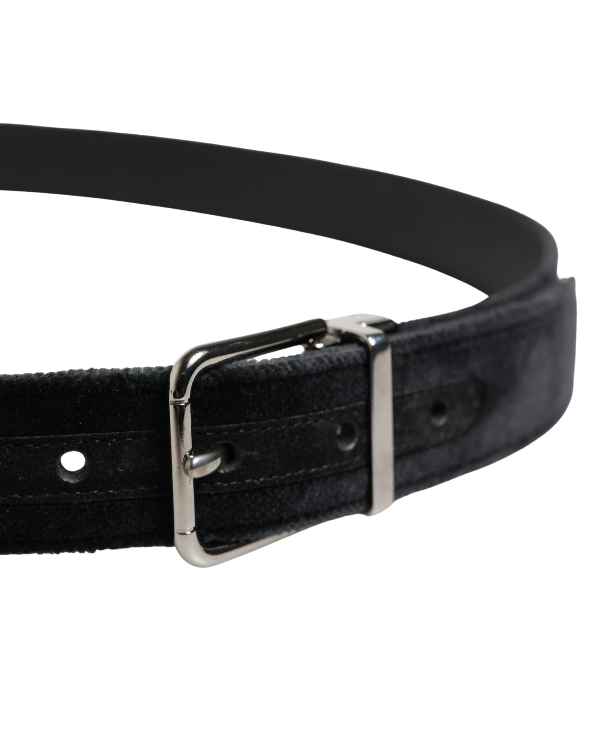 Ceinture homme Dolce &amp; Gabbana en daim noir avec boucle en métal argenté