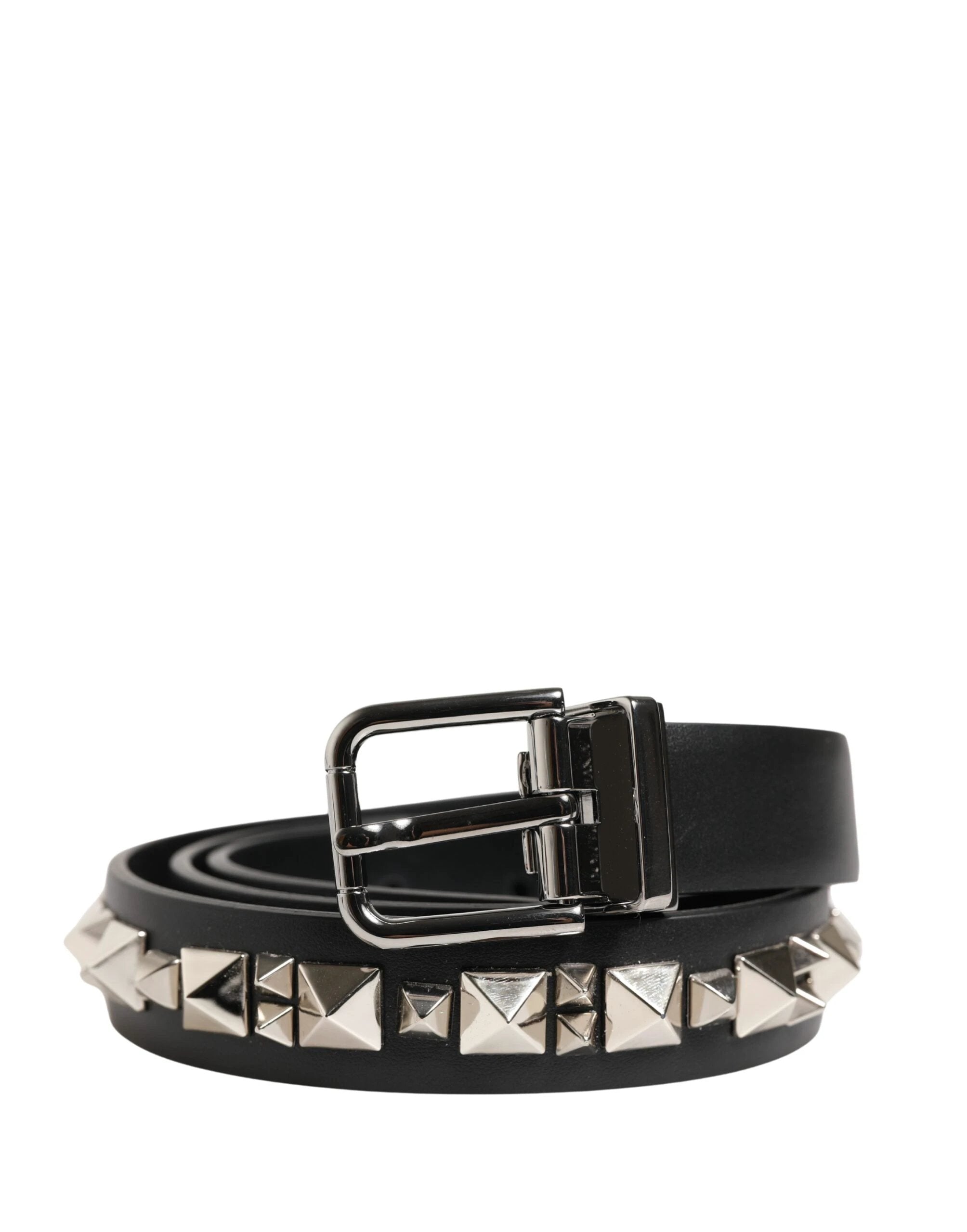 Ceinture Dolce &amp; Gabbana en cuir noir clouté avec boucle argentée