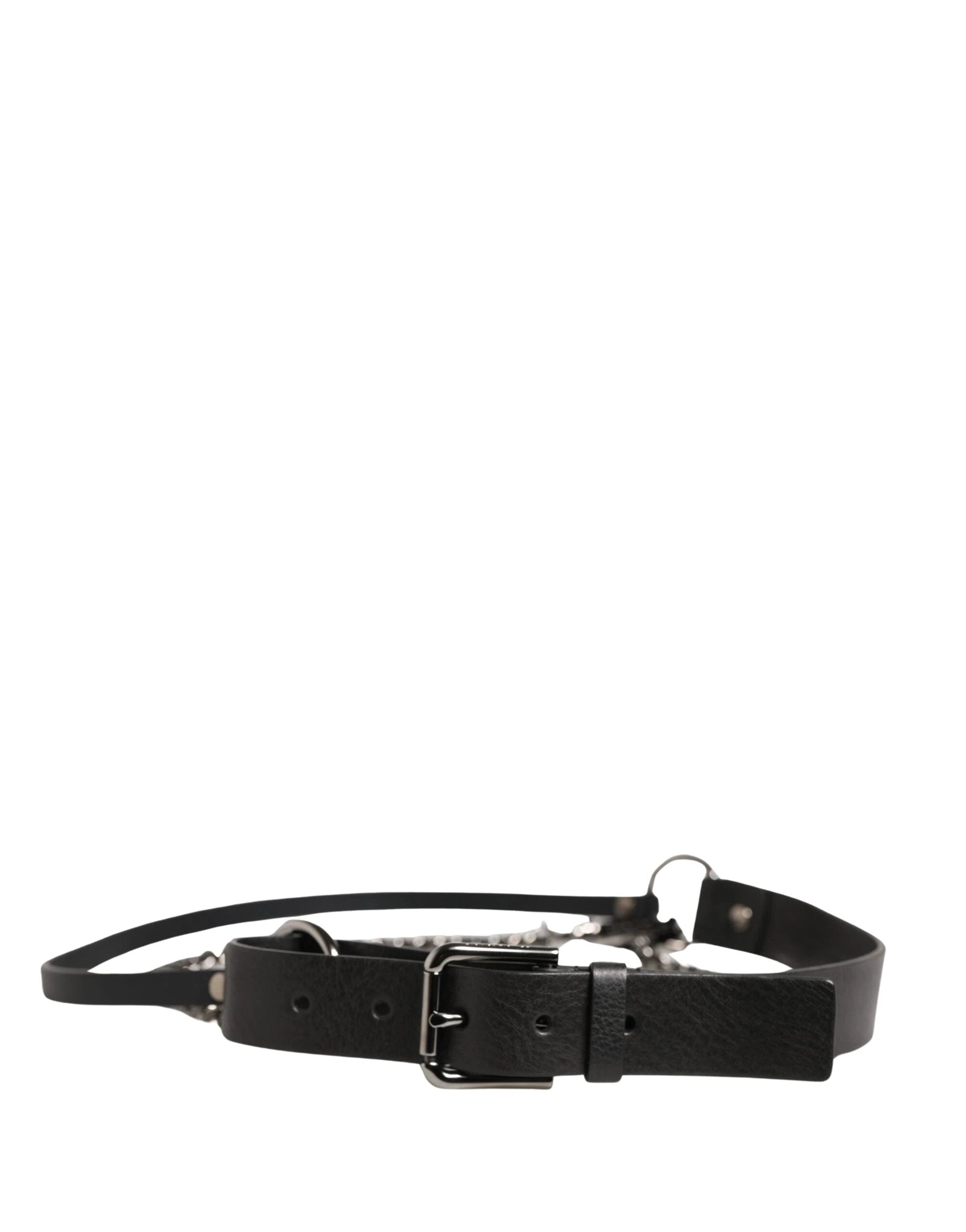 Ceinture homme Dolce &amp; Gabbana en cuir noir avec chaîne argentée