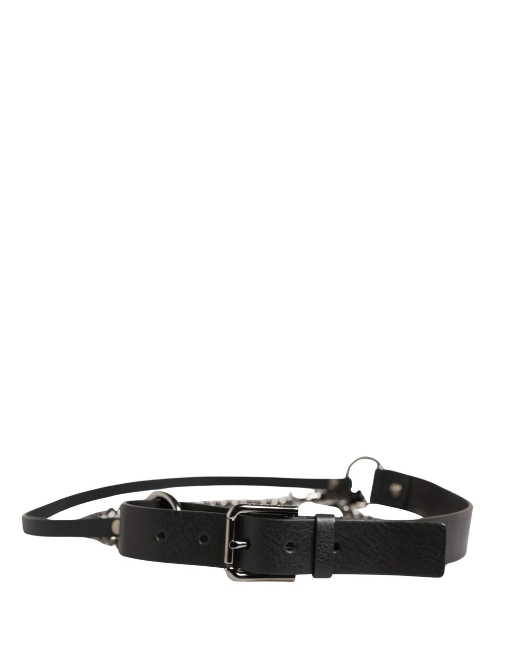 Ceinture homme Dolce &amp; Gabbana en cuir noir avec chaîne argentée