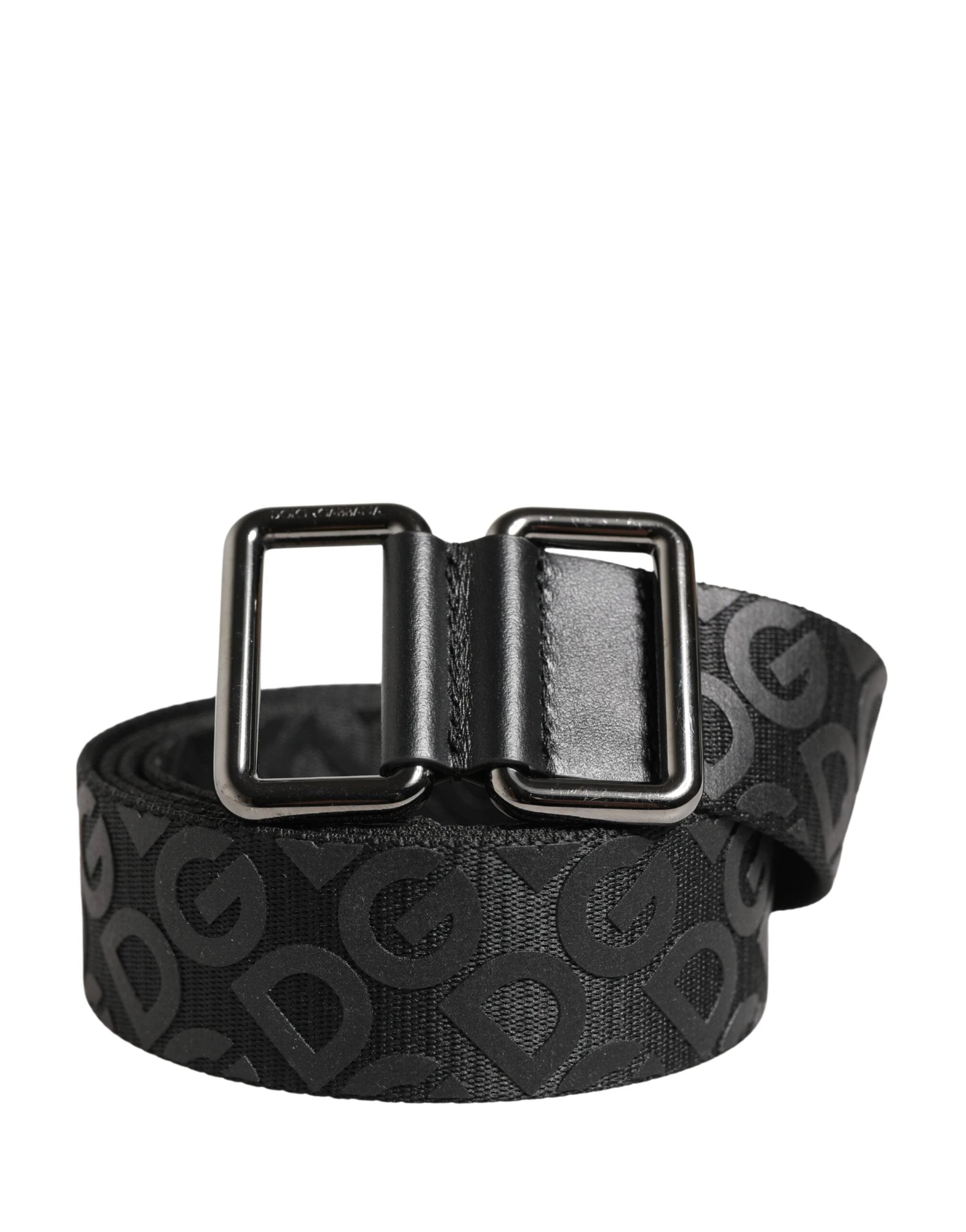 Ceinture Dolce &amp; Gabbana à monogramme noir et boucle en métal argenté