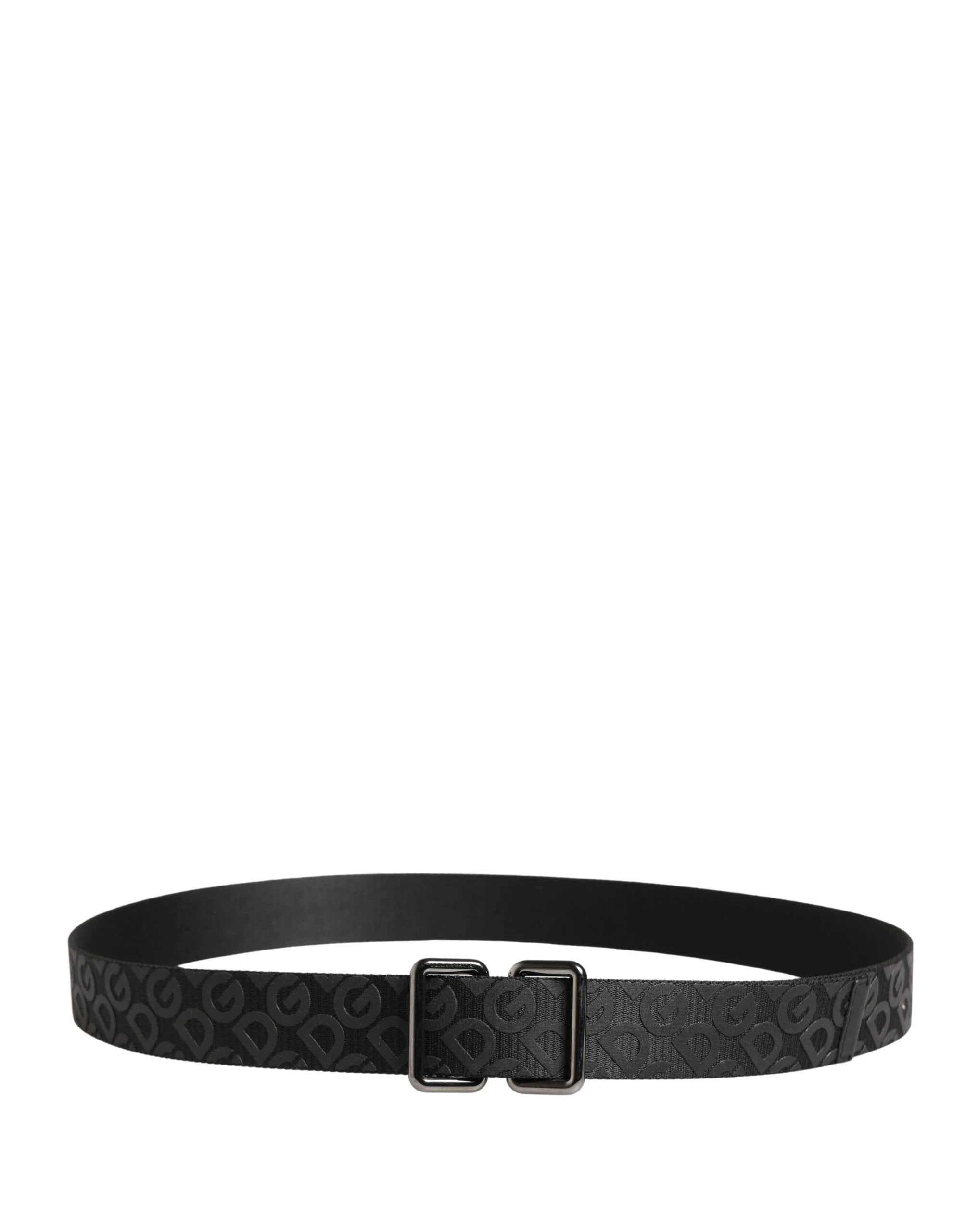 Ceinture Dolce &amp; Gabbana à monogramme noir et boucle en métal argenté