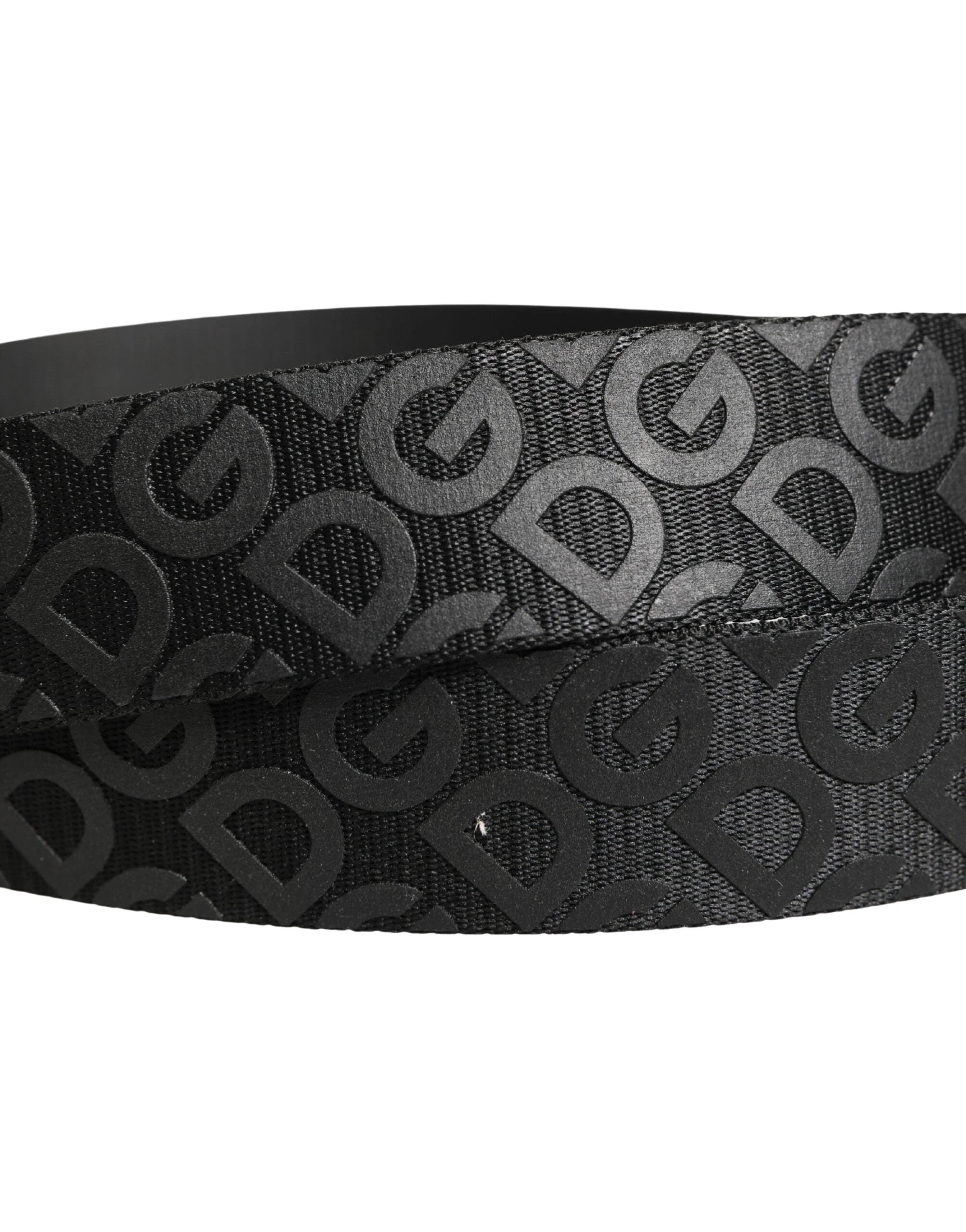 Ceinture Dolce &amp; Gabbana à monogramme noir et boucle en métal argenté