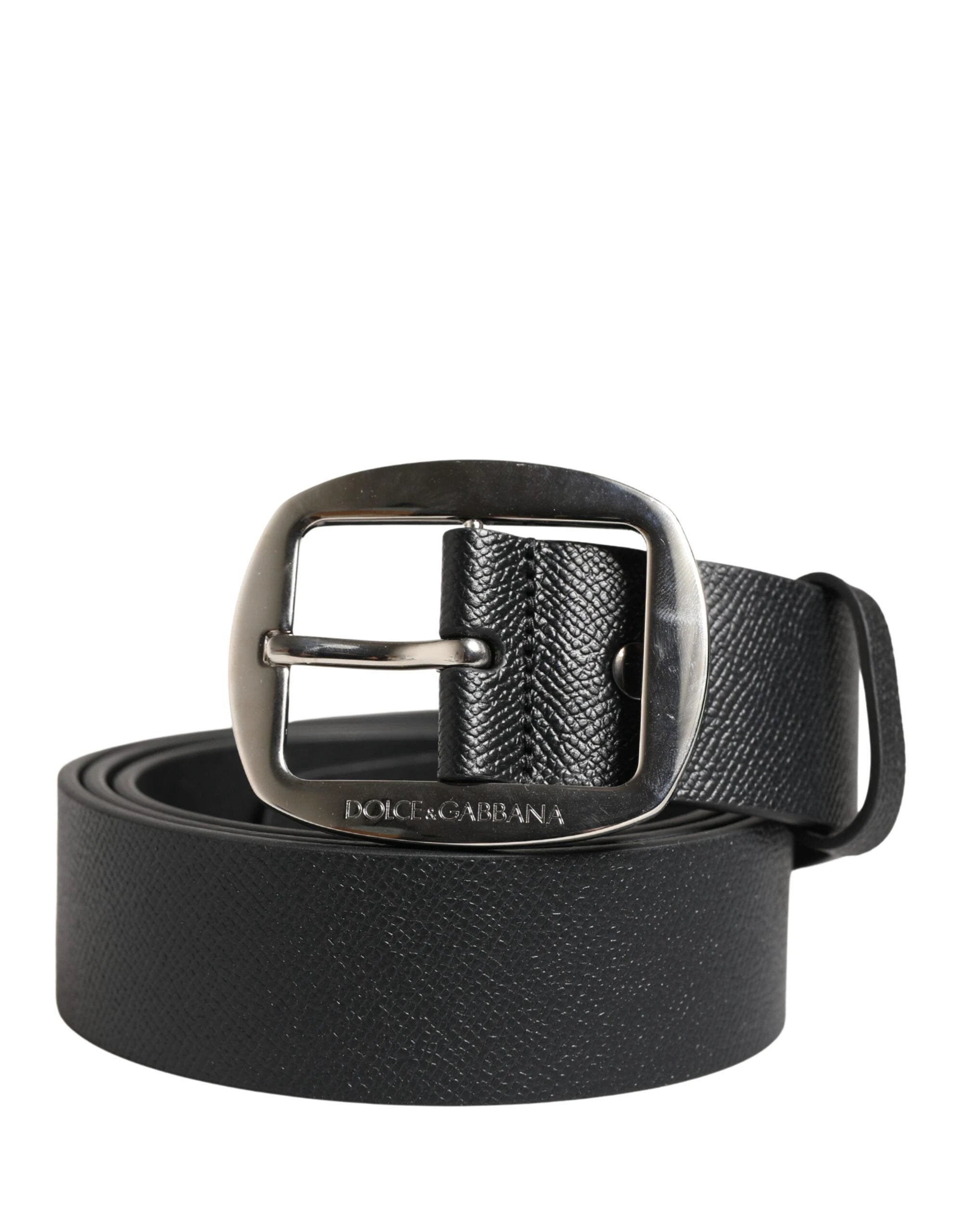 Ceinture Dolce &amp; Gabbana en cuir de veau noir avec boucle en métal argenté