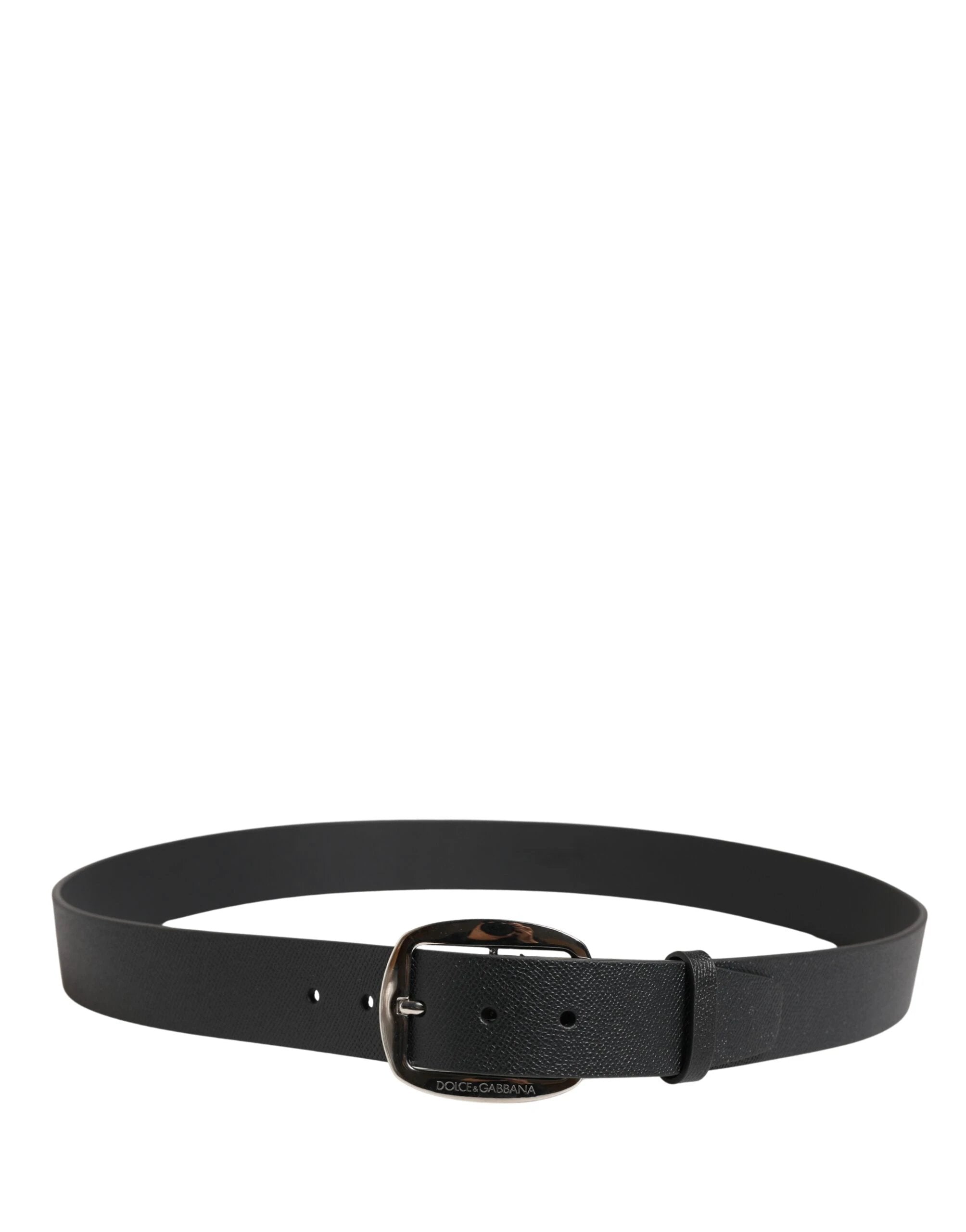 Ceinture Dolce &amp; Gabbana en cuir de veau noir avec boucle en métal argenté
