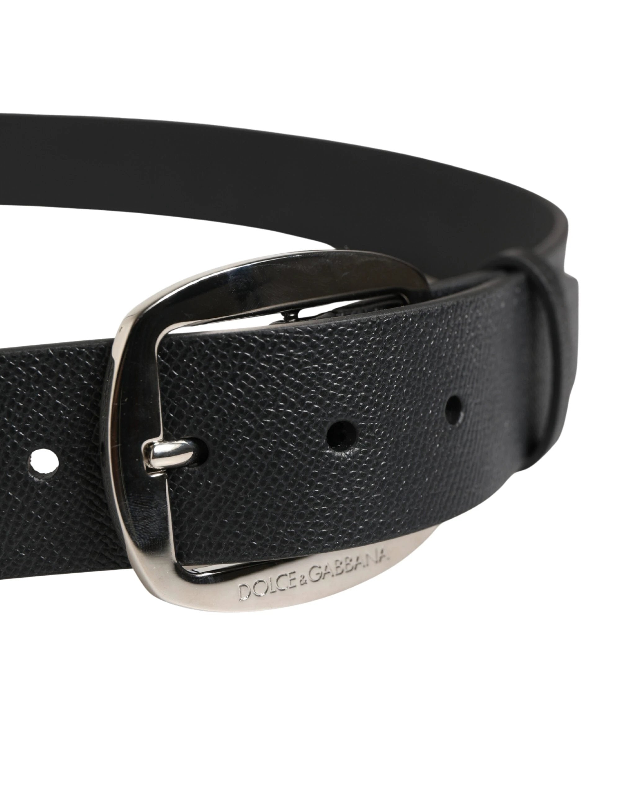 Ceinture Dolce &amp; Gabbana en cuir de veau noir avec boucle en métal argenté