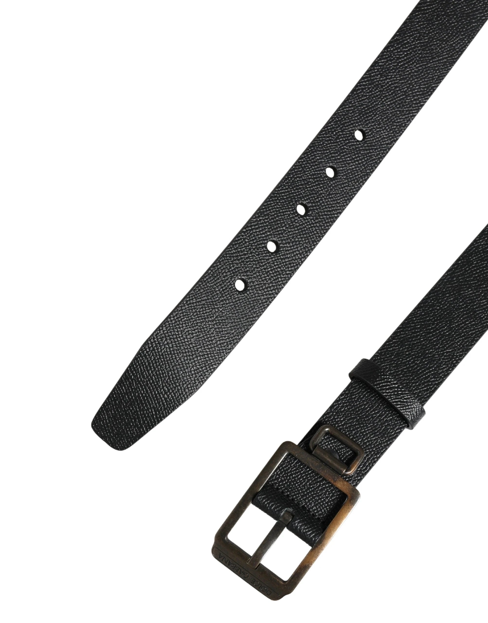 Ceinture Dolce &amp; Gabbana en cuir de veau noir avec boucle en métal doré