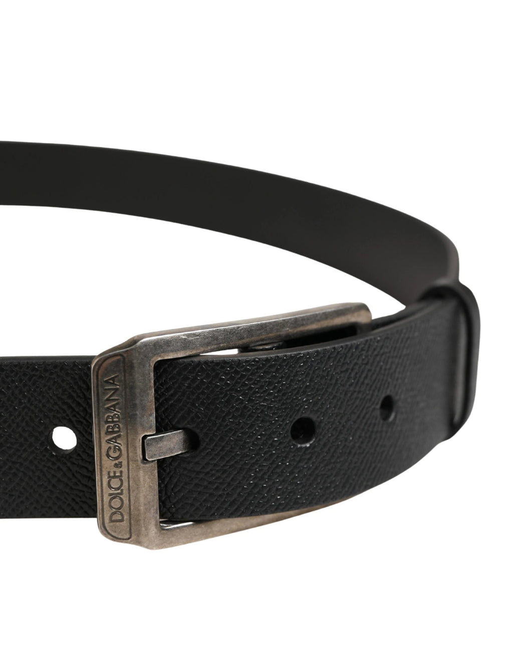 Ceinture Dolce &amp; Gabbana en cuir de veau noir avec boucle en métal argenté