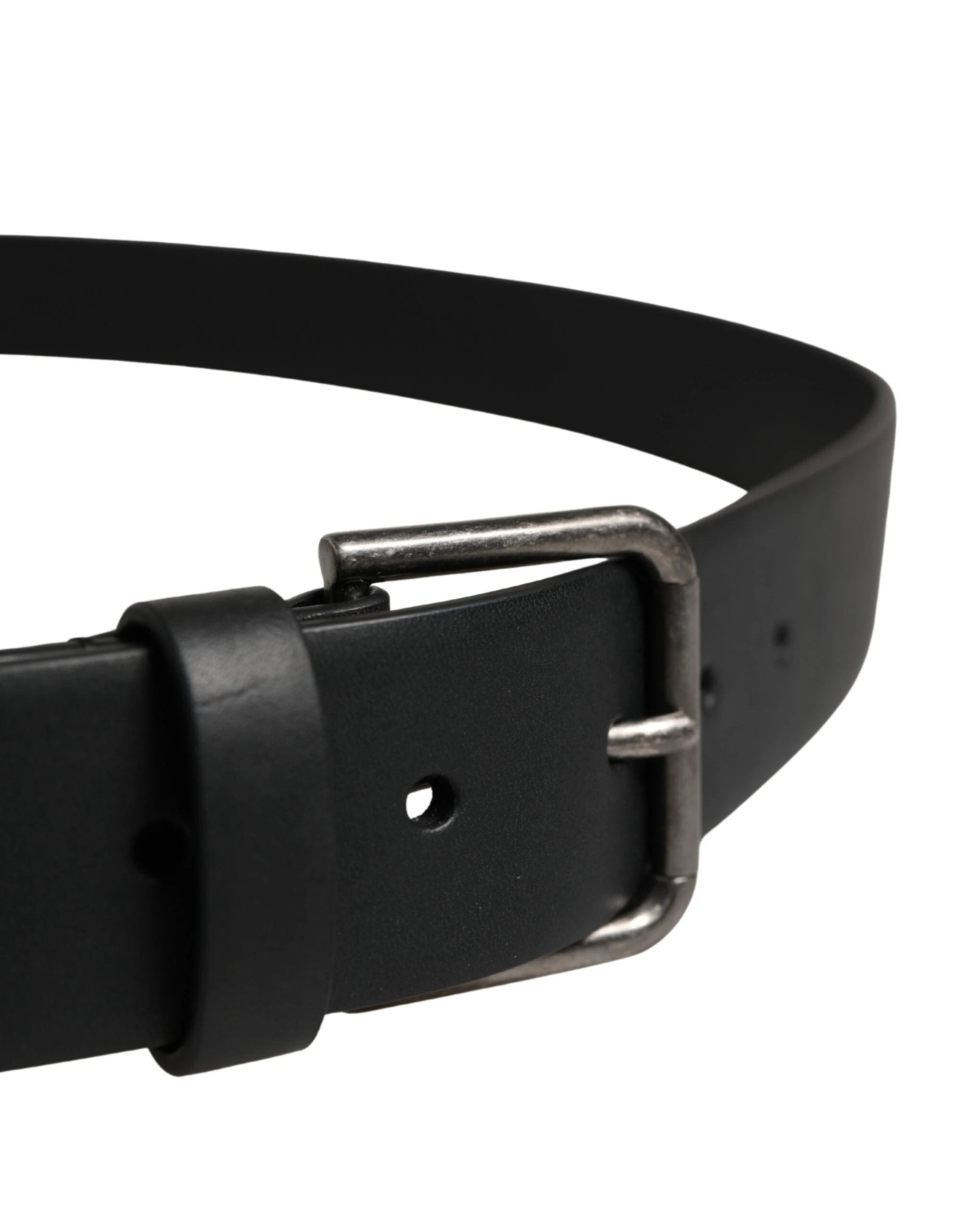 Ceinture Dolce &amp; Gabbana en cuir de veau noir avec boucle en métal argenté