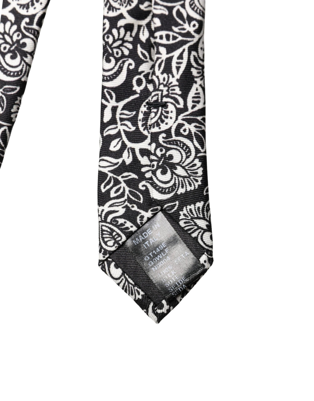 Dolce & Gabbana Black White Floral Fantasy Silk Adjustable Necktie Tie