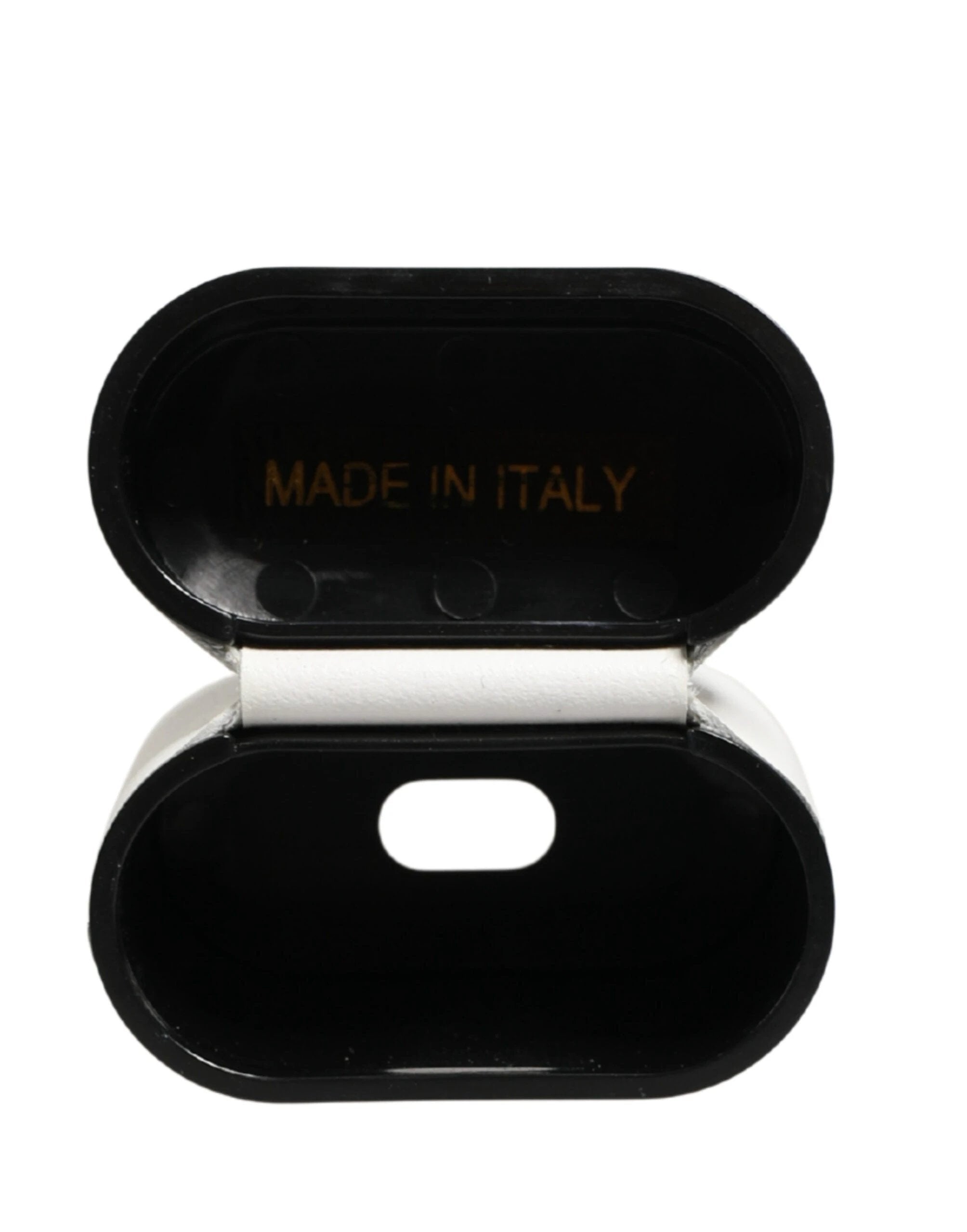 Dolce & Gabbana White Calf Leather Logo Print Flip Holder Airpods Case Dolce & Gabbana