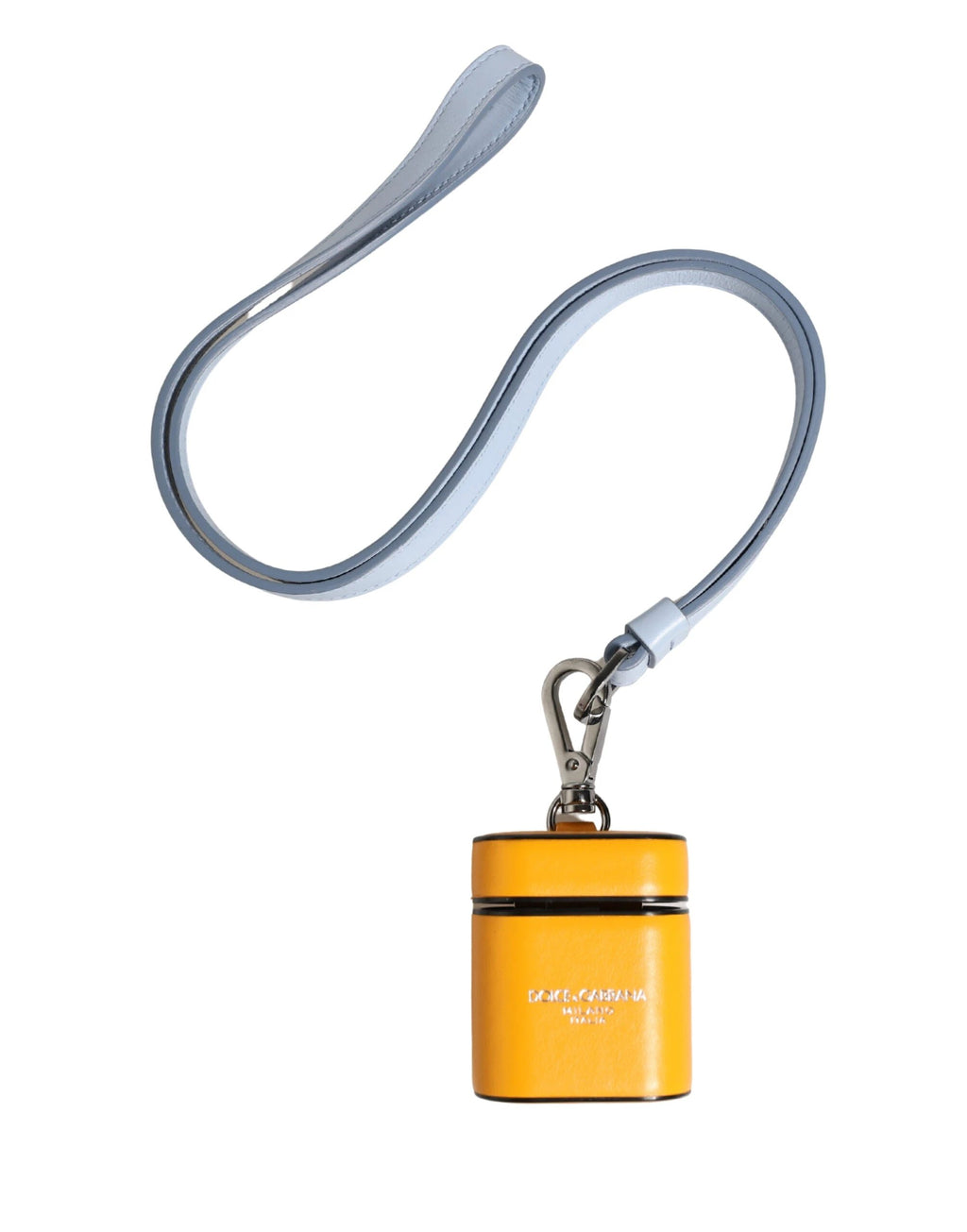 Étui Dolce &amp; Gabbana en cuir de veau jaune avec logo et dragonne pour AirPods