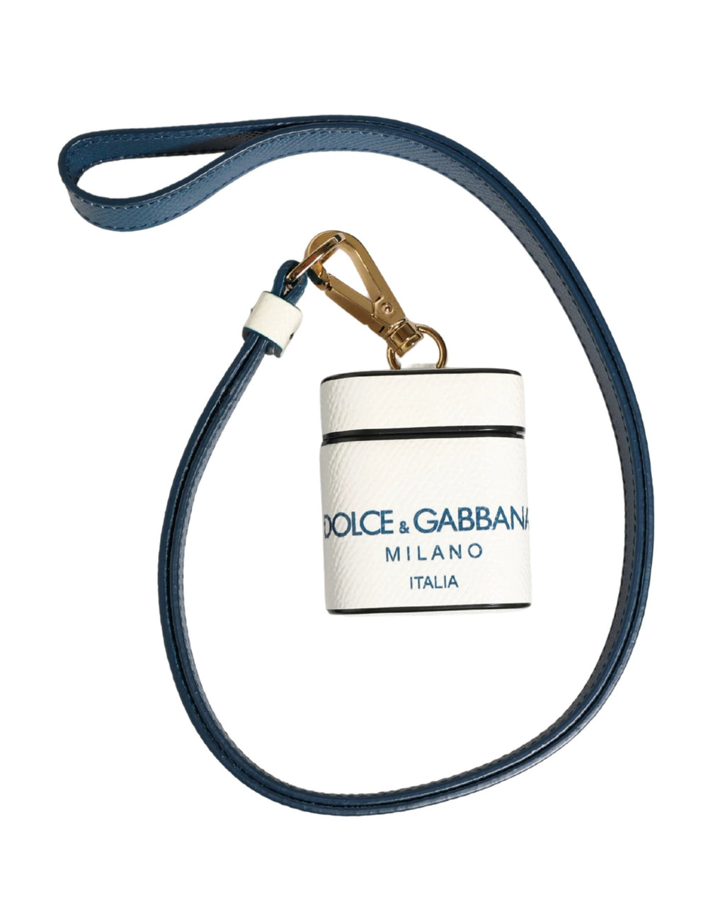 Dolce & Gabbana White Calf Leather Logo Flip Holder Strap Airpods Case