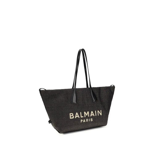 Sac bandoulière Balmain en raphia noir