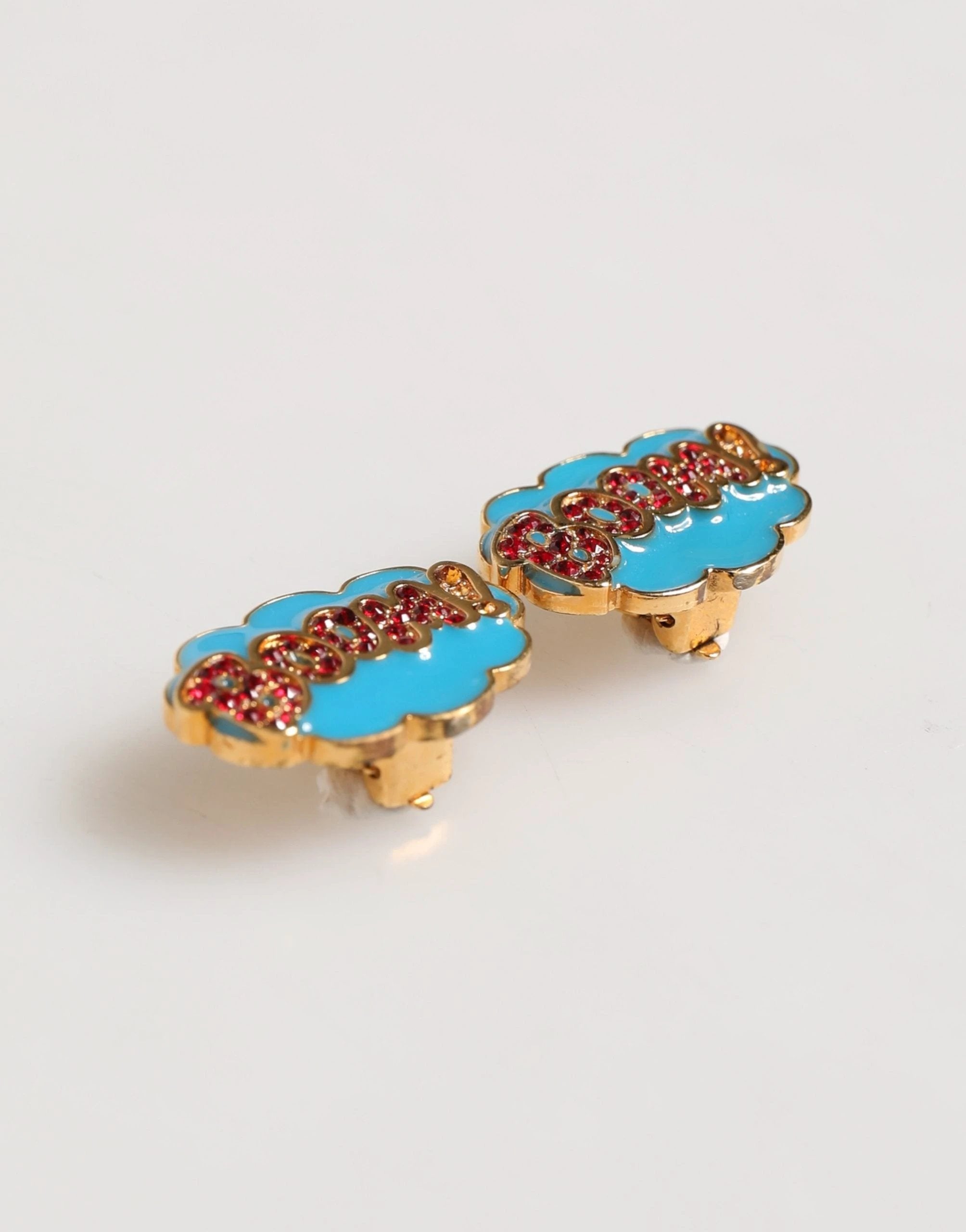 Dolce &amp; Gabbana Boucles d'oreilles à clip BOOM en laiton doré et cristal, motif dessin animé, pour femme