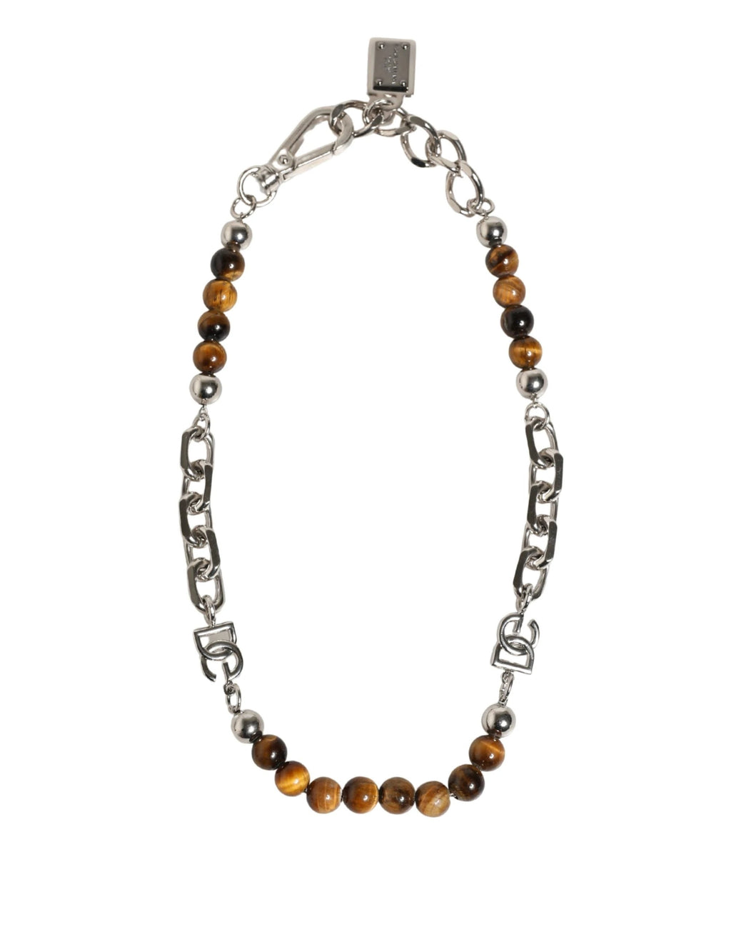 Bracelet Dolce &amp; Gabbana en laiton argenté avec chaîne, perles et logo DG