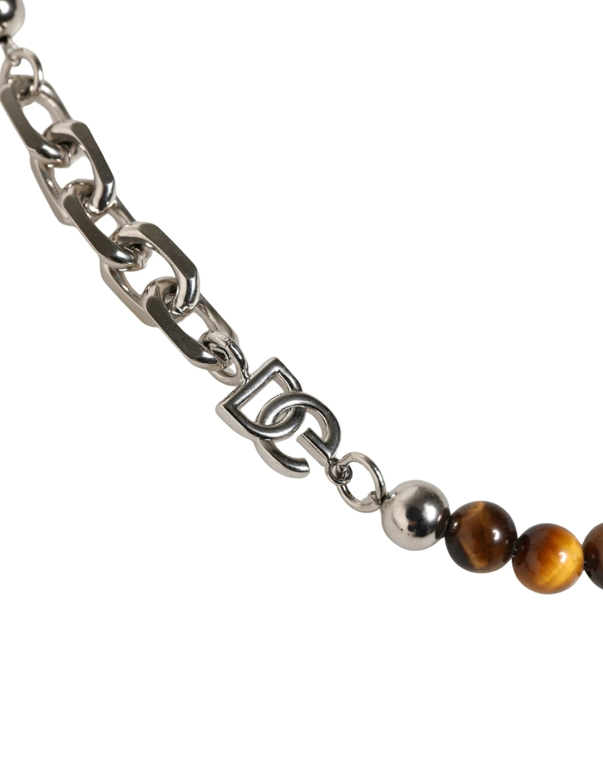 Bracelet Dolce &amp; Gabbana en laiton argenté avec chaîne, perles et logo DG