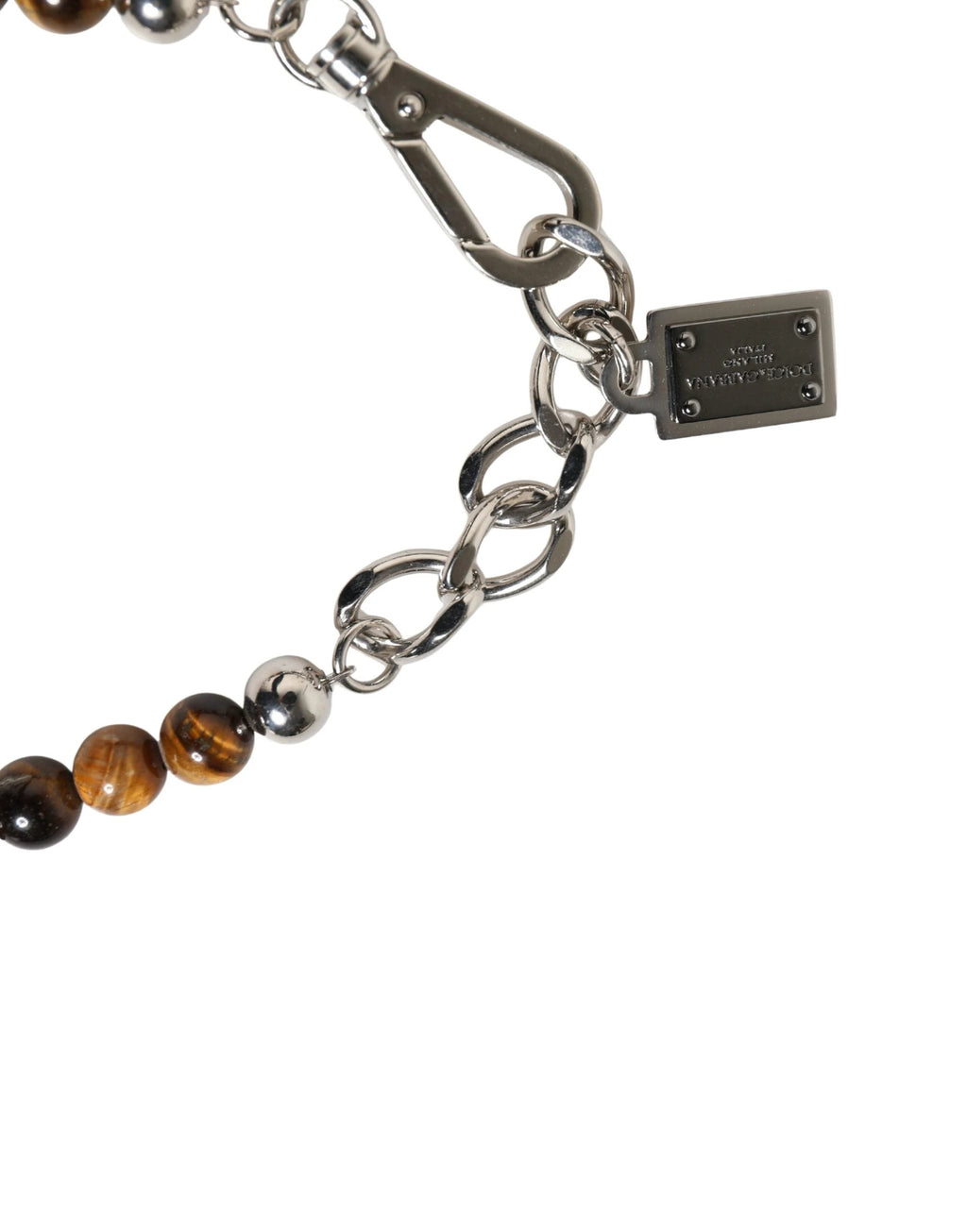 Bracelet Dolce &amp; Gabbana en laiton argenté avec chaîne, perles et logo DG