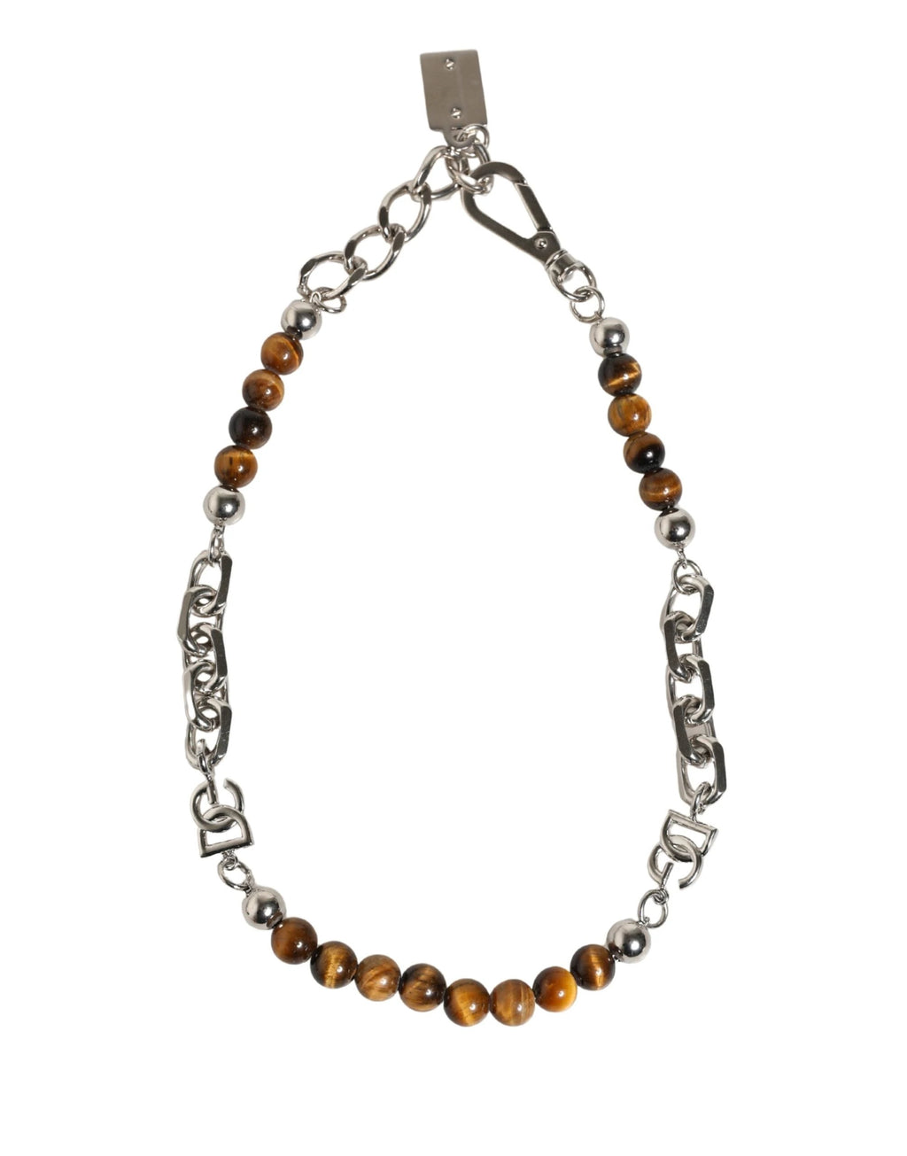 Bracelet Dolce &amp; Gabbana en laiton argenté avec chaîne, perles et logo DG