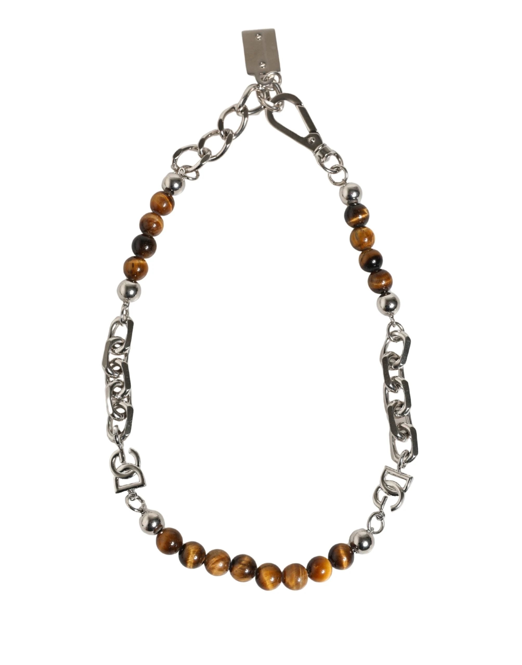 Bracelet Dolce &amp; Gabbana en laiton argenté avec chaîne, perles et logo DG