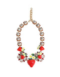Collier Dolce &amp; Gabbana en laiton doré avec pendentifs FRUIT, fleurs et logo en cristal