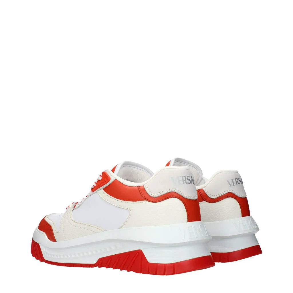 Men’s White & Red Leather Athletic Sneakers – Versace Logo Detail Trainers